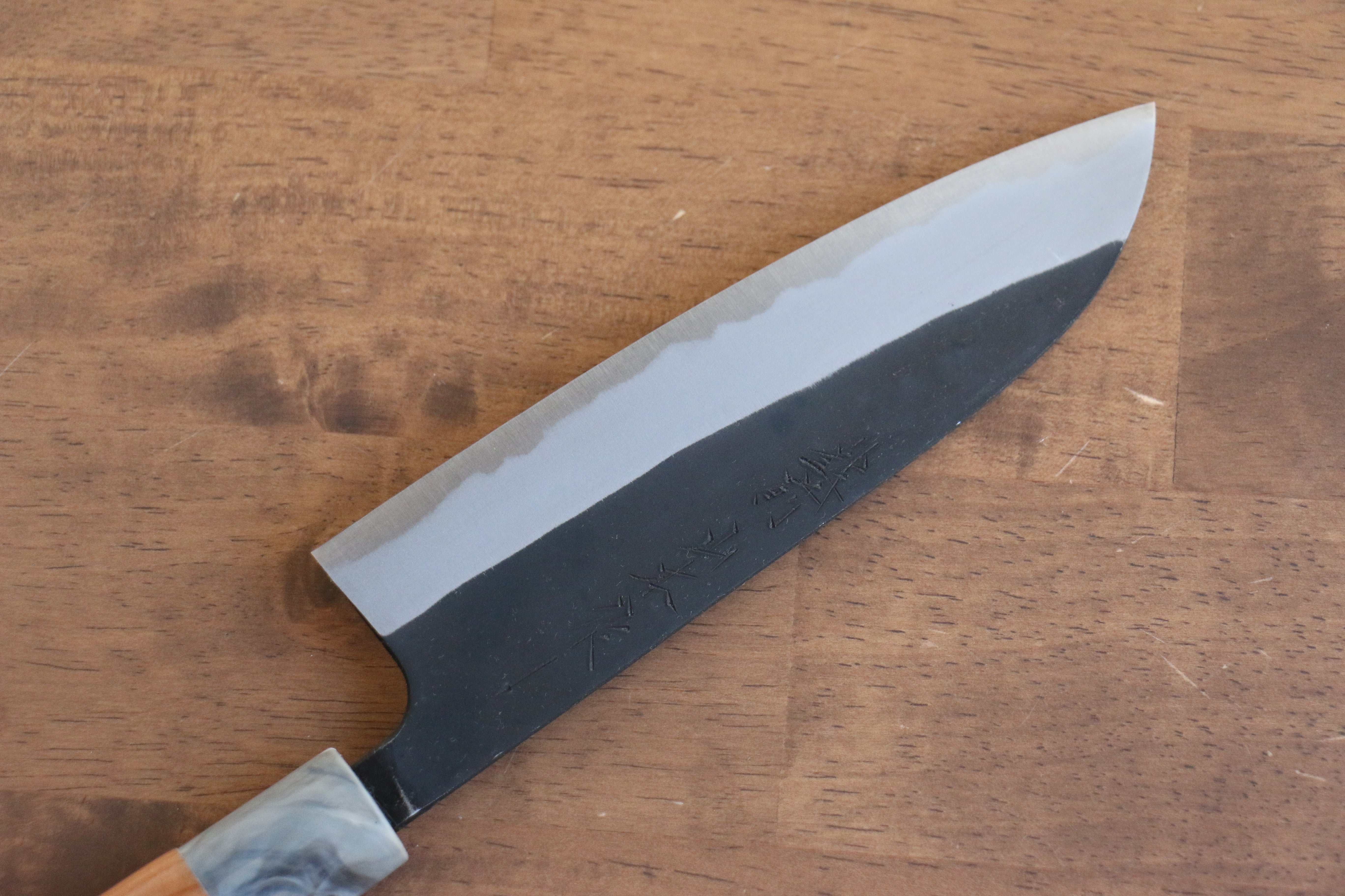 Premium Nao Yamamoto White Steel No.2 Kurouchi Santoku Knife 170mm with Cherry Wood Handle - Perfect for Slicing, Dicing & Chopping Vegetables in Professional & Home Kitchens
