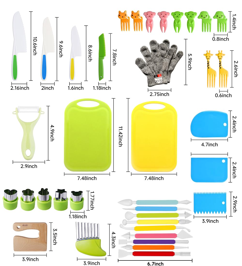 **Best Toddler Knife Set for Kids - Real Cooking Kitchen Tools with Chef Knives, Cutting Boards, Sandwich Cutters & Peeler - Perfect Gift for Boys & Girls Birthday - Safe for Baking, Meal Prep & Learning Cooking Skills**