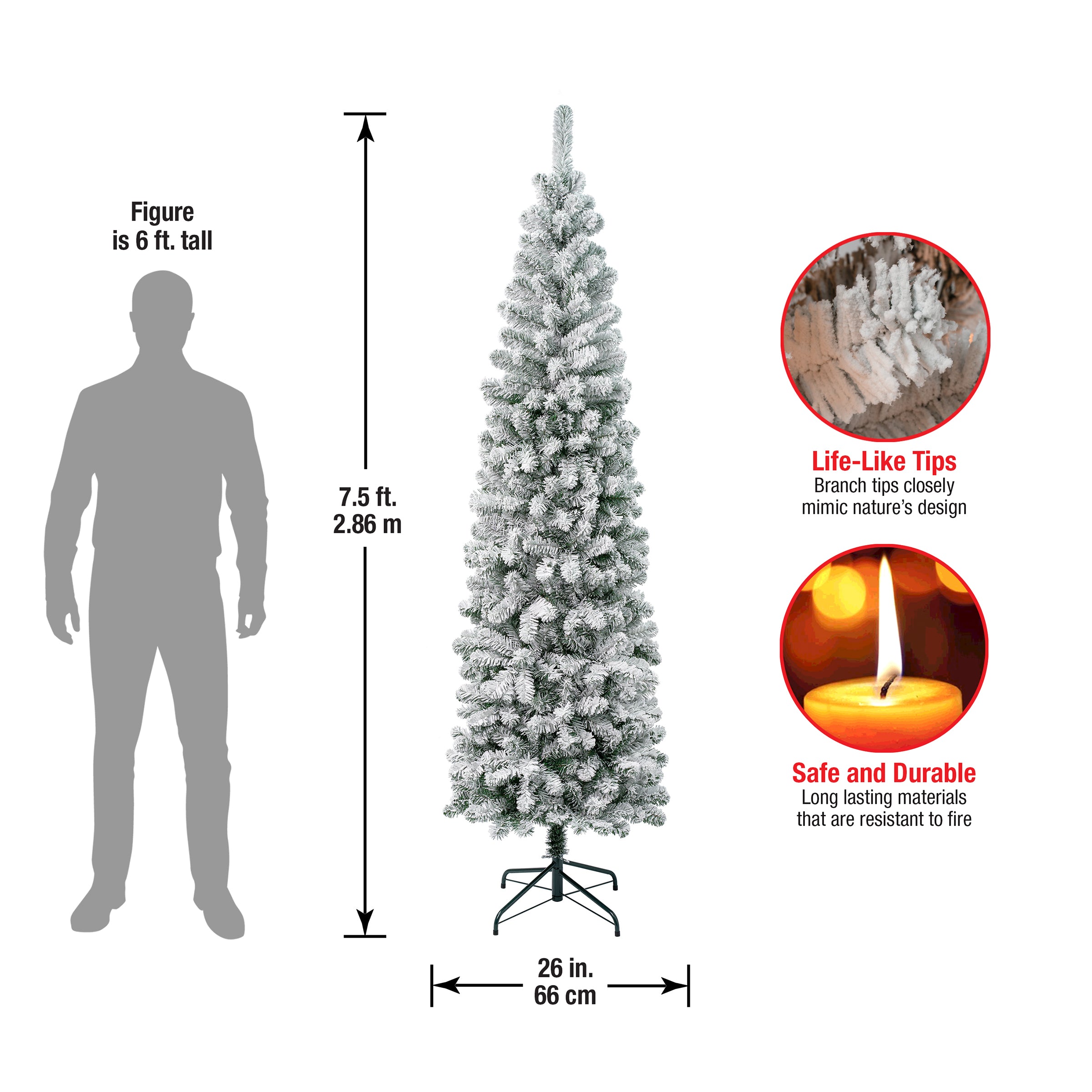 7.5 ft. Slim Flocked Artificial Christmas Tree with Acacia Branches - Perfect for Living Room, Bedroom, or Office Holiday Decor