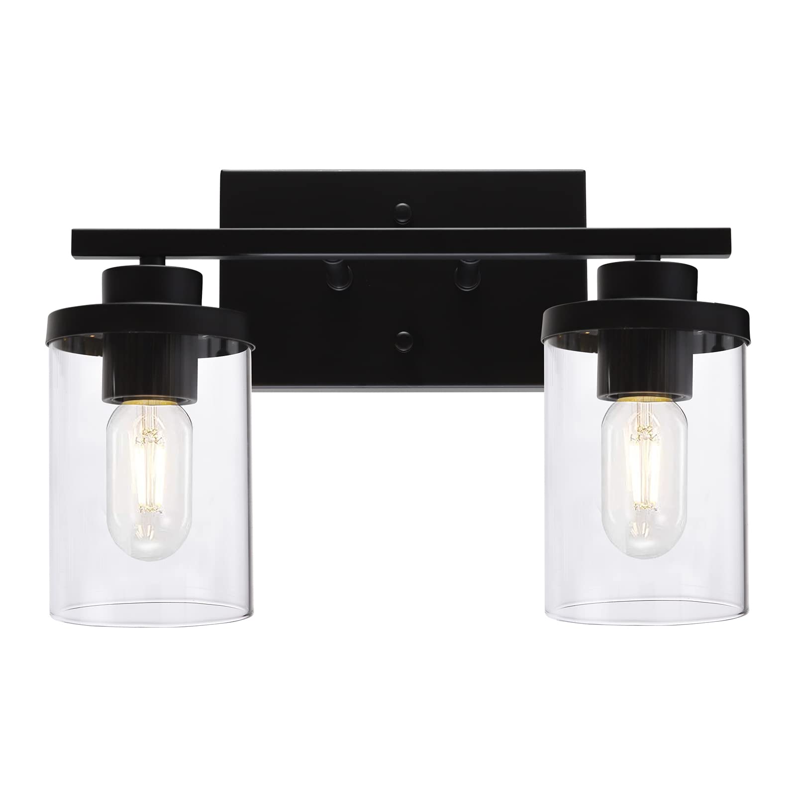 ELUZE 2-Light Modern Bathroom Vanity Light Fixture with Clear Glass Shade - Black Wall Sconce for Mirror, Bedroom, Hallway & Porch Lighting - Perfect for Bathroom Vanity, Dressing Room & Entryway Decor