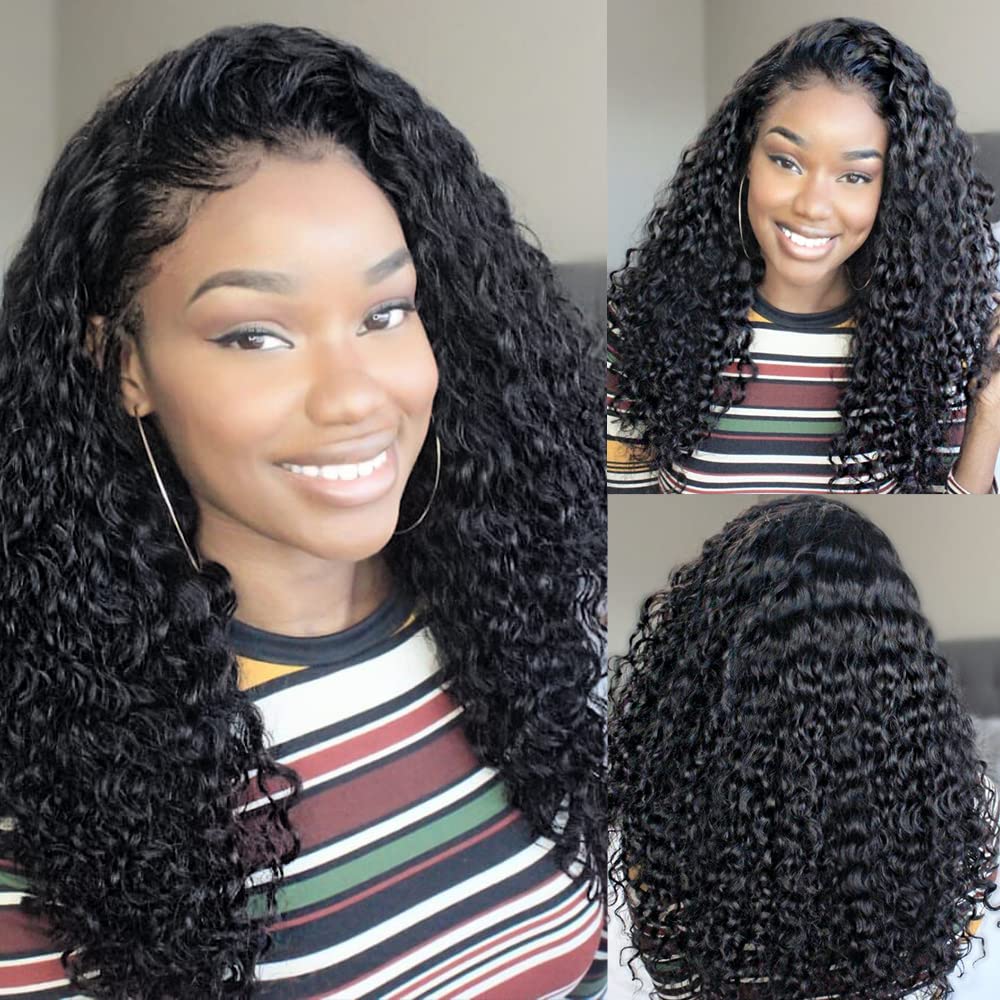 360 Lace Frontal Wig Human Hair Brazilian Remy Curly Glueless Pre-Plucked with Baby Hair - 20 Inch 180% Density Transparent Lace Wig for Black Women | Perfect for Daily Wear, Parties, and Special Occasions