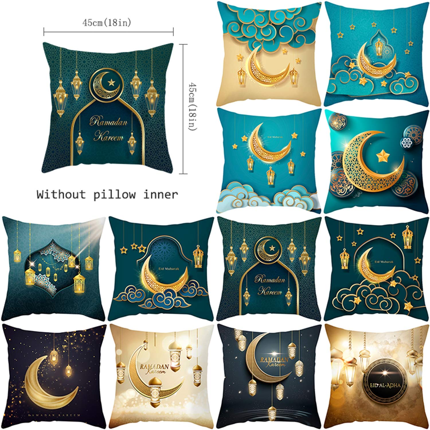 Hanfike Floral Pillow Covers 18x18 Inch - Gold Decorative Cushion Cases for Sofa, Bed, Couch - Ramadan Print Home Decor (TPR372-16) | Perfect for Living Room, Bedroom & Holiday Decorations
