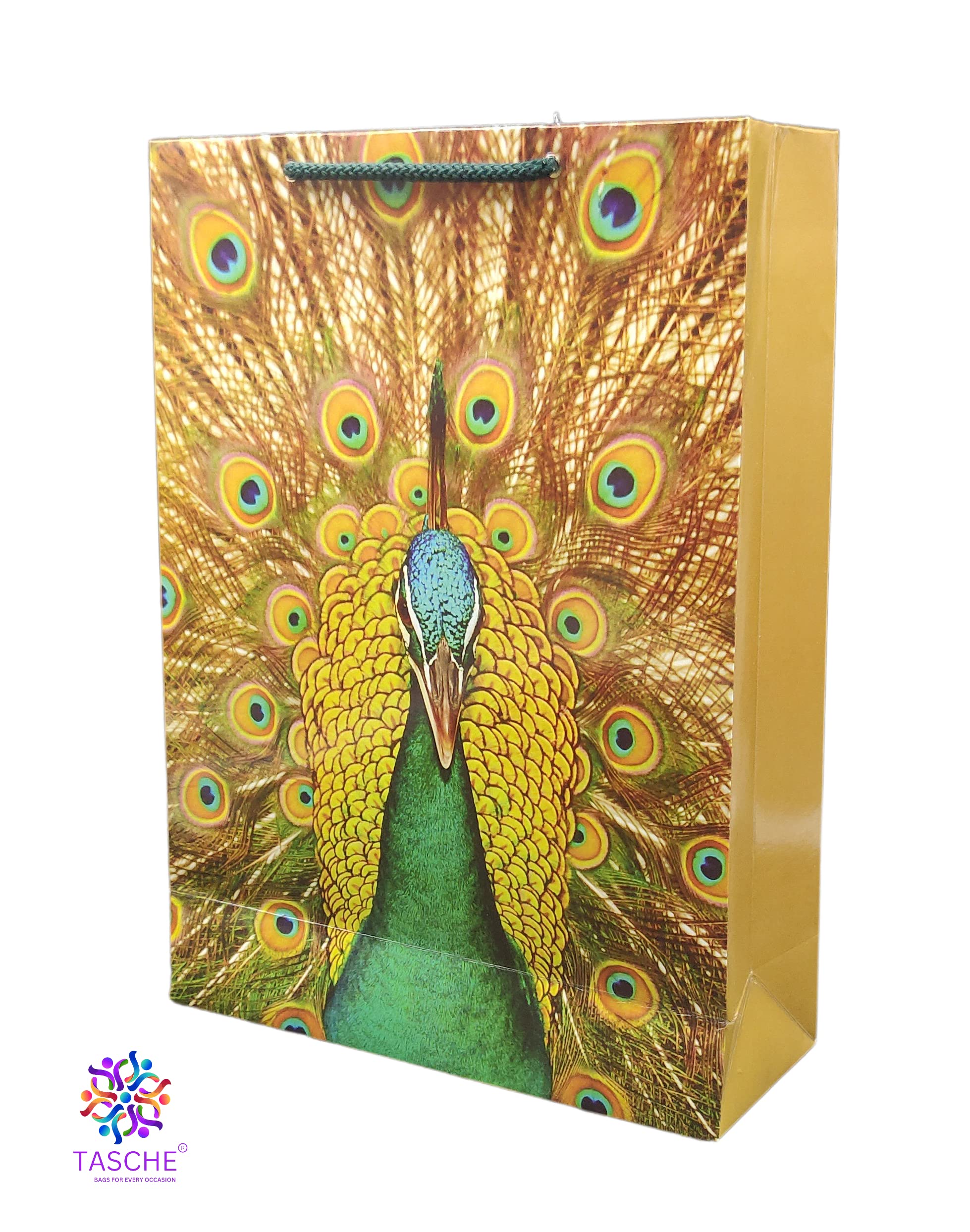 Eco-Friendly Green Elephant & Peacock Print Paper Gift Bags - 11x8x3 Inches Bulk Pack of 10 - Perfect for Birthday Party Favors, Wedding Return Gifts & Holiday Presents