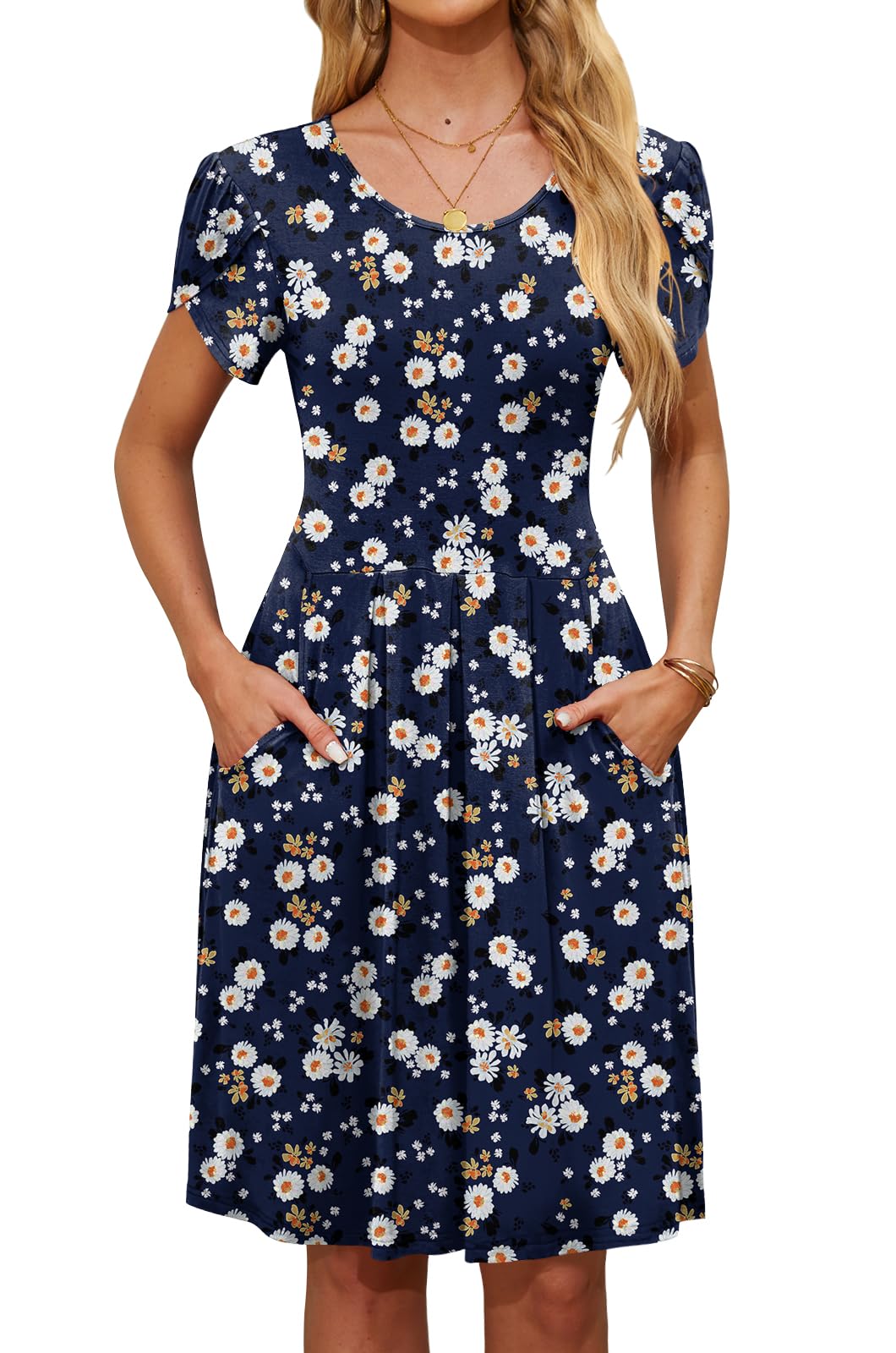 Women's Summer Dresses - Crewneck Short Sleeve Casual Dress with Pockets | Perfect for Beach, Vacation & Everyday Wear