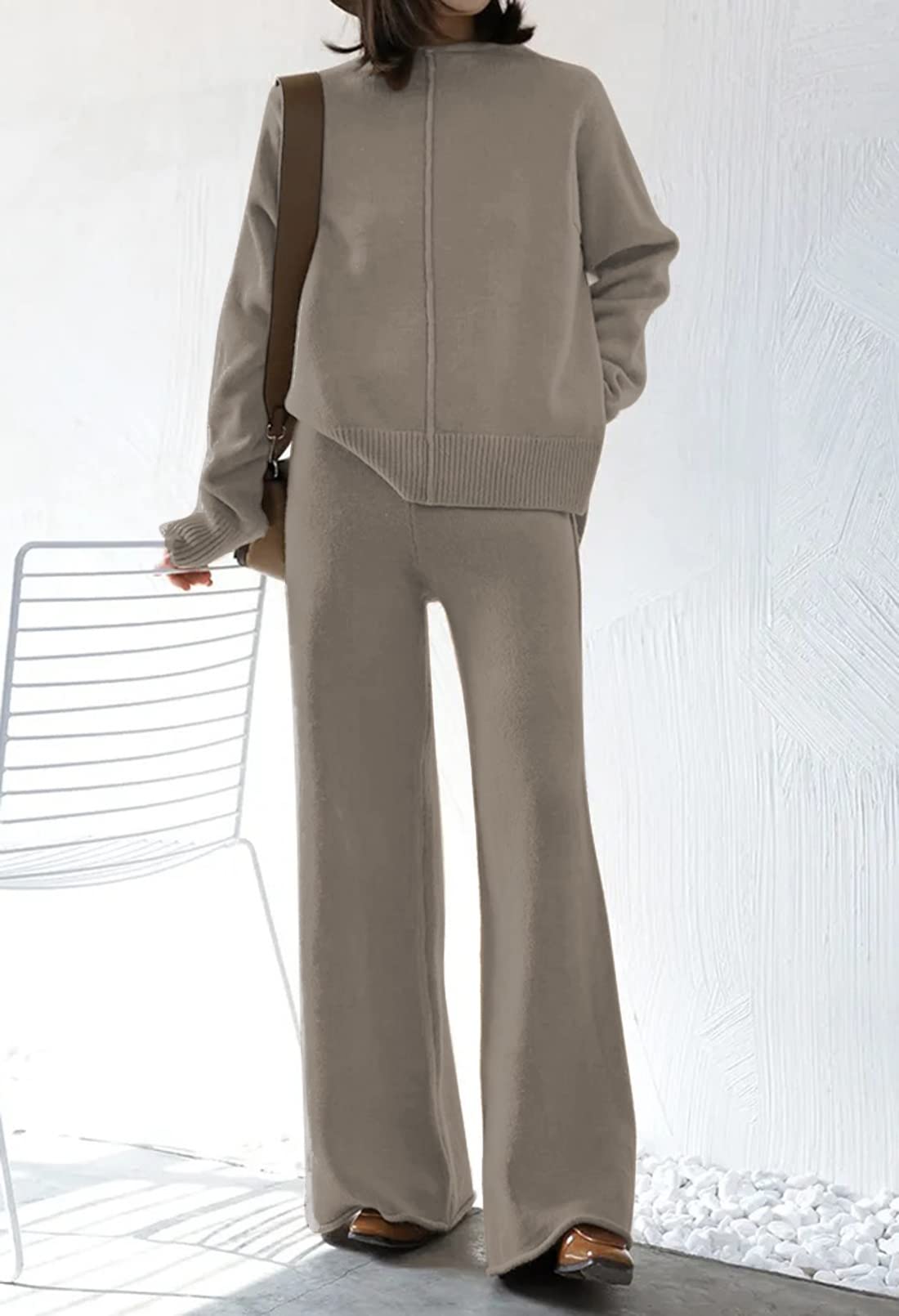 TOLENY Women's 2 Piece Lounge Set - Soft Pullover Sweater & Comfortable Wide Leg Pants Tracksuit Outfit for Home, Yoga, and Casual Wear