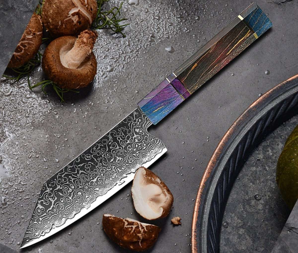 Premium KODACHI VG10 Damascus Steel Bunka Knife - Japanese Kitchen Knife with Rosewood Burl Handle - Perfect for Slicing, Dicing & Precision Cutting in Home & Professional Kitchens