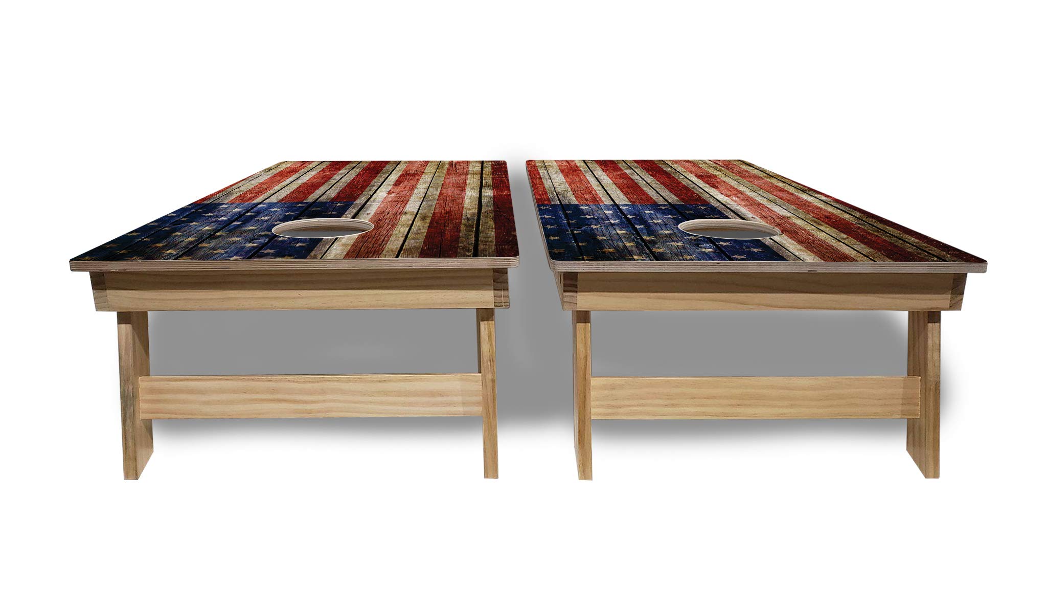 Tournament Grade Cornhole Game Set - 2 Professional 4'x2' Rustic Flag Cornhole Boards, 8 Bags & Carrying Case - Regulation Baltic Birch Wood - Optional LED Lights - Perfect for Tailgating, Backyard Parties & Outdoor Events