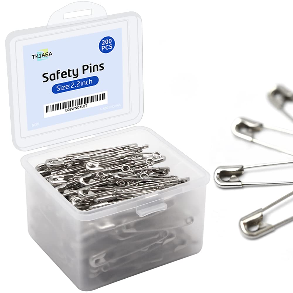 200Pcs Large Safety Pins 2.2 Inch for Clothes Sewing & Crafts