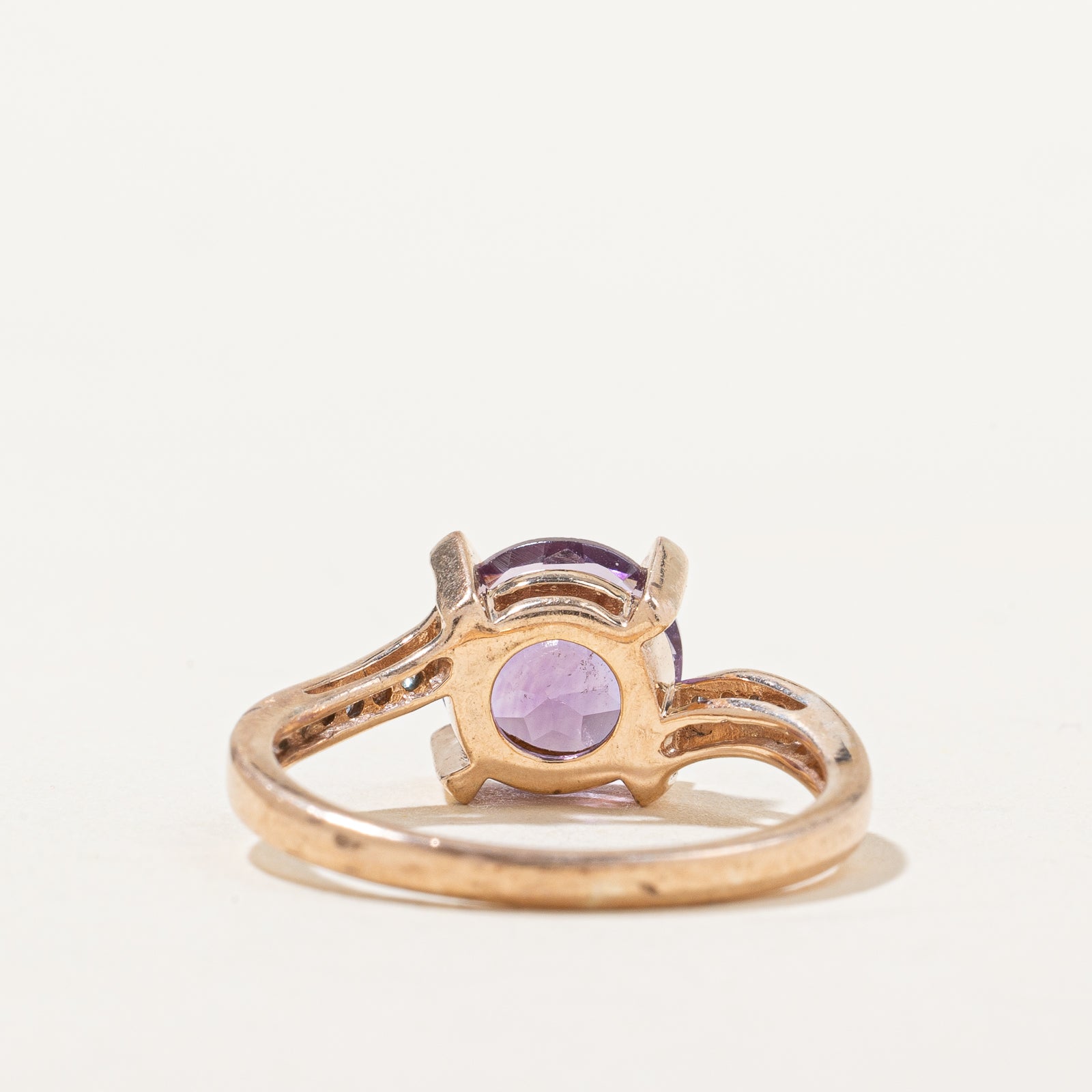 Elegant Round Amethyst & Diamond Bypass Ring - 1.60ct Amethyst & 0.05ctw Diamonds - Size 6.75 - Perfect for Engagement, Anniversary & Special Occasions
