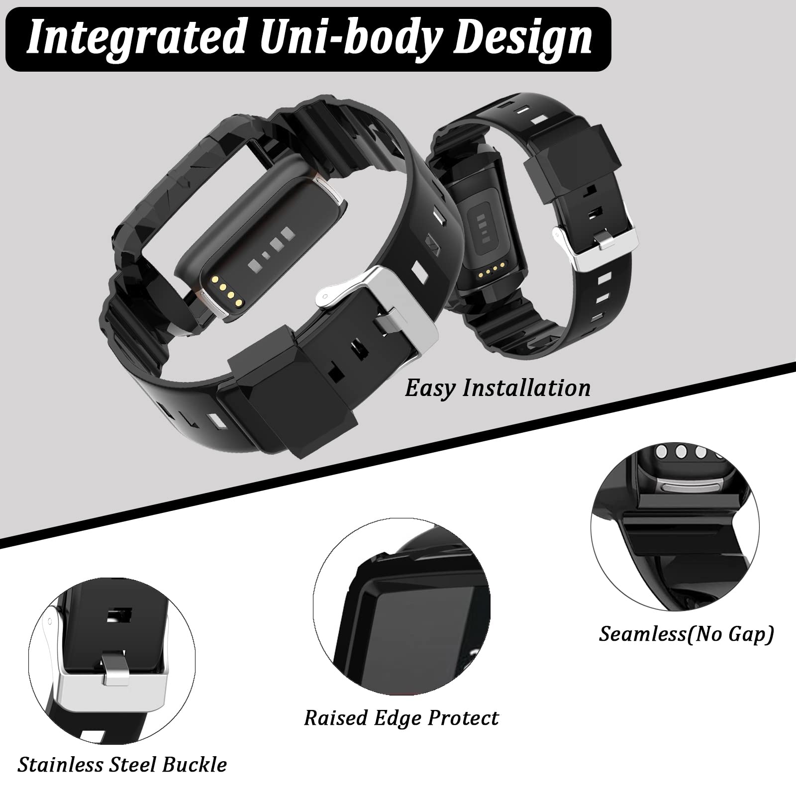 NINKI Green Silicone Replacement Band for Fitbit Charge 5/4/3/SE - All-in-One Case & Sport Strap - Waterproof Fitness Tracker Accessories for Men & Women - Perfect for Running, Swimming & Workouts
