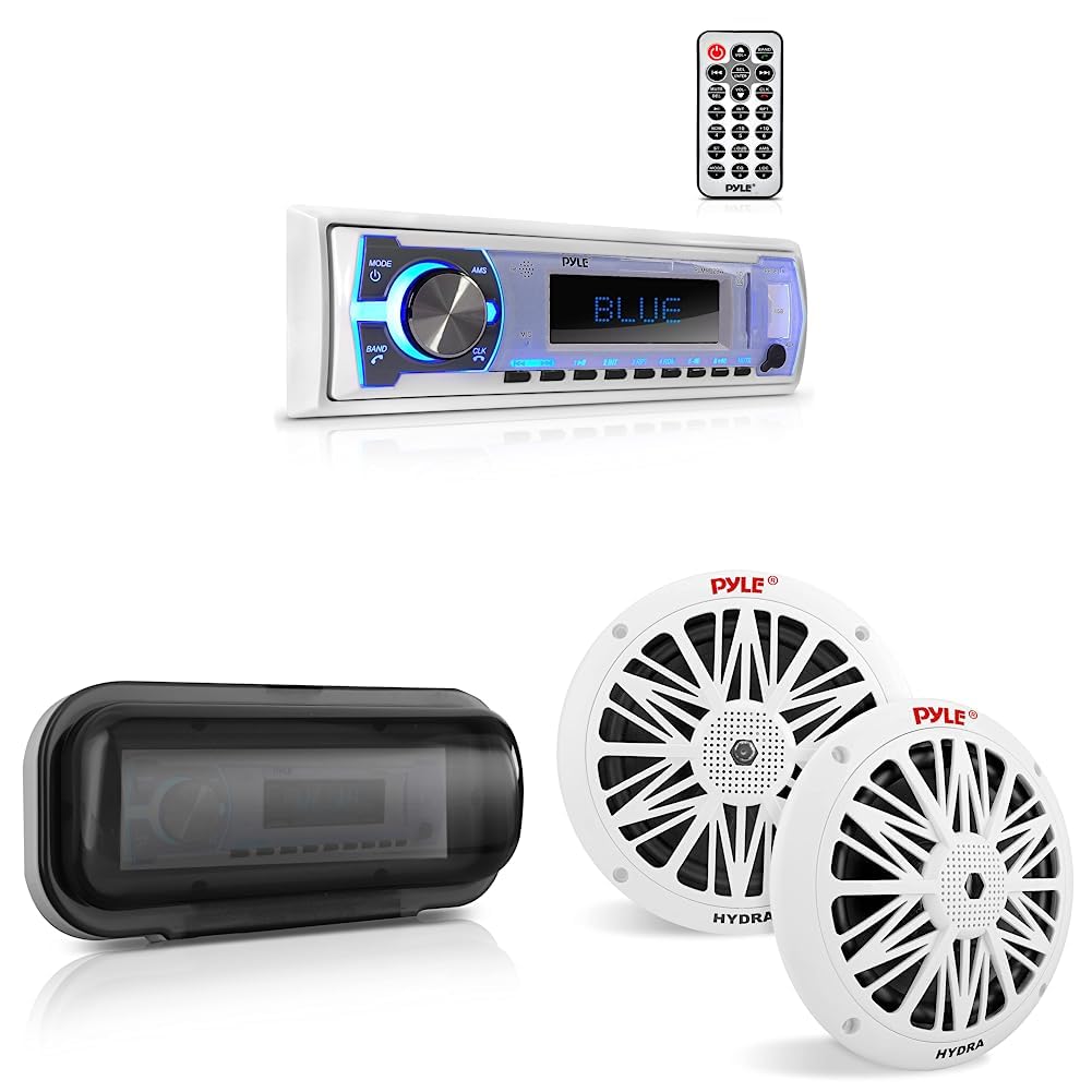 Pyle Marine Bluetooth Stereo Radio - 12V Single DIN Boat Stereo Receiver with Waterproof Cover & 6.5