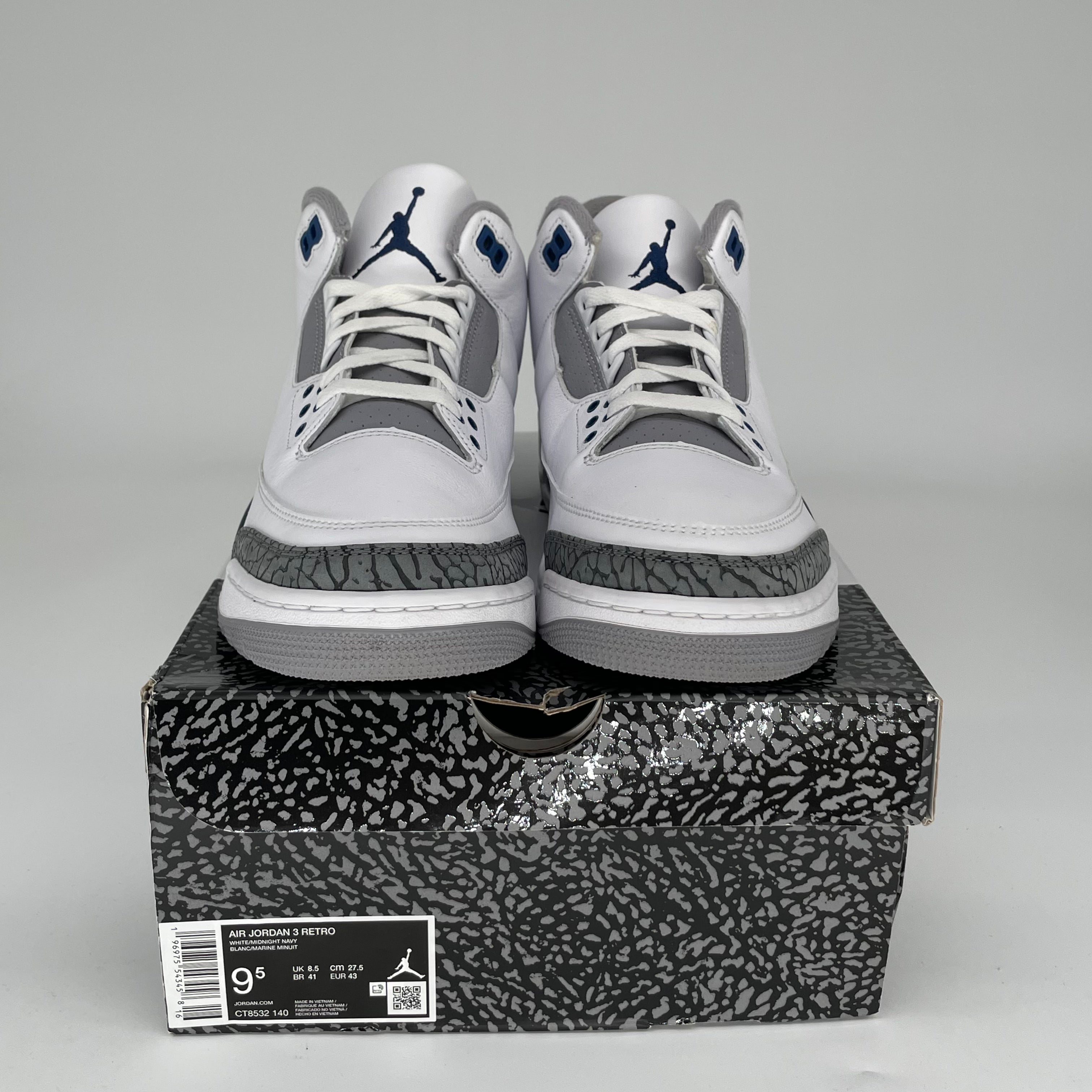 AIR JORDAN 3 MIDNIGHT NAVY Men's Basketball Shoes - Size 9.5 (CT8532-140) | Retro Sneakers for Casual Wear & Street Style