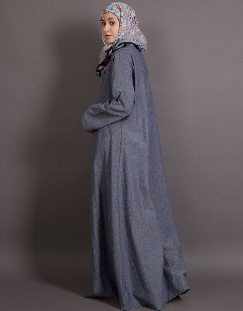 Elegant Arabic Executive Wrap Around Coat Abaya in Blue - Perfect for Formal Events, Office Wear & Special Occasions
