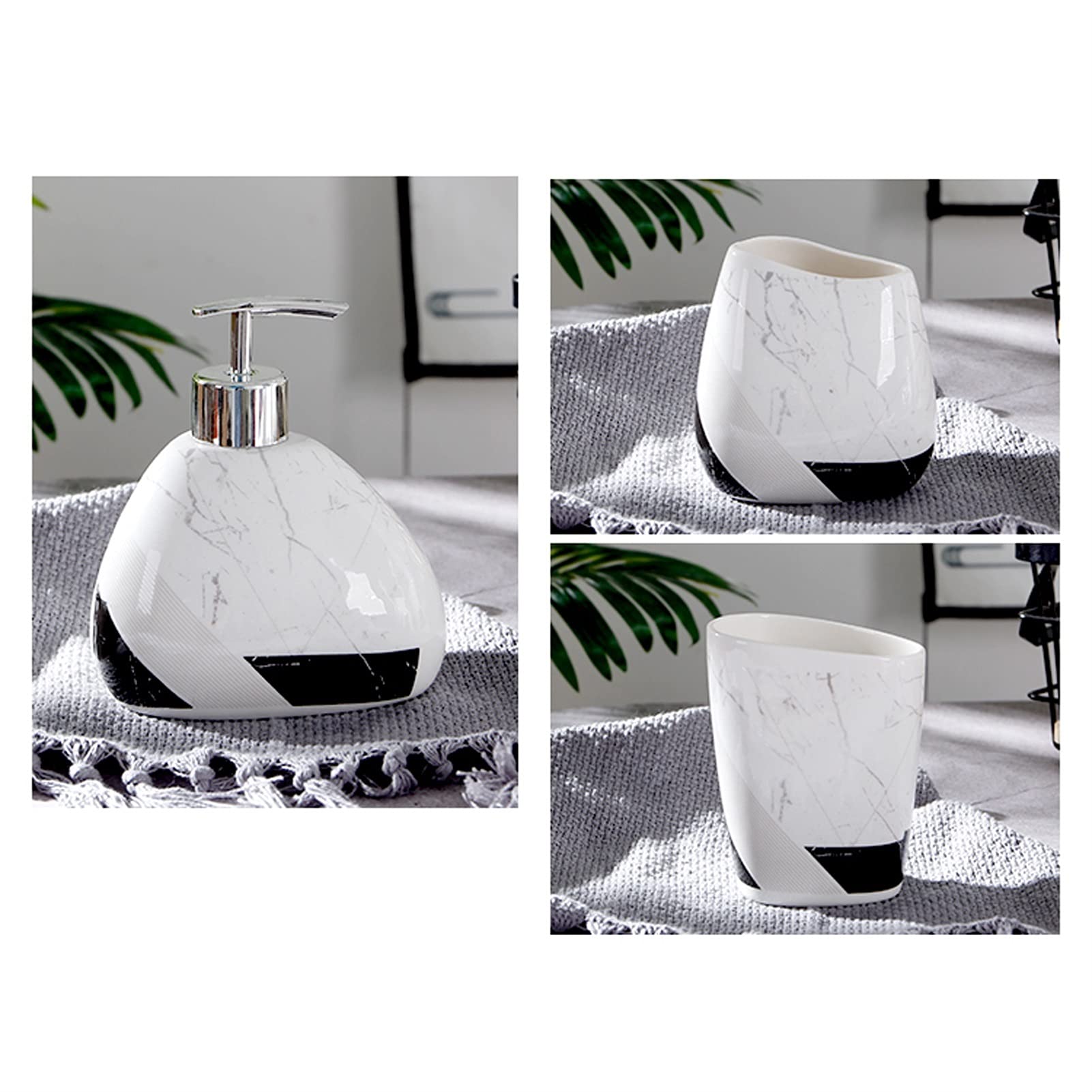 Refillable Ceramic Hand Soap Dispenser Set - Elegant Liquid Soap & Lotion Bottle for Bathroom, Kitchen & Hotel Use | Includes Soap Dish, Toothbrush Holder & Cotton Swab Organizer | Perfect for Home, Spa & Guest Bathroom Essentials