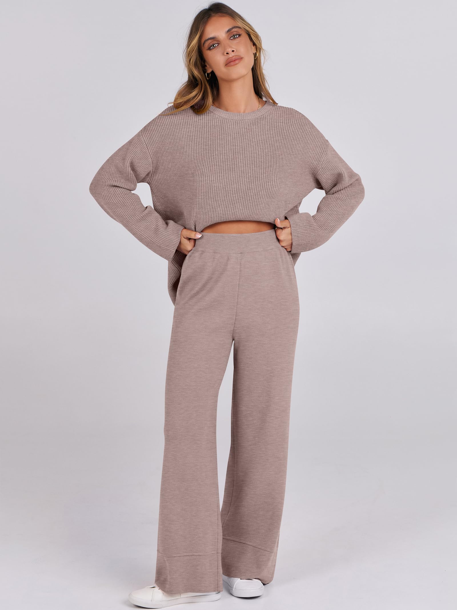 ANRABESS Women's Two Piece Outfits - Soft Sweater Lounge Sets with Pullover Top & Wide Leg Pants, Casual Matching Set for Fall 2024 | Cozy Homewear, Loungewear & Street Style Outfits