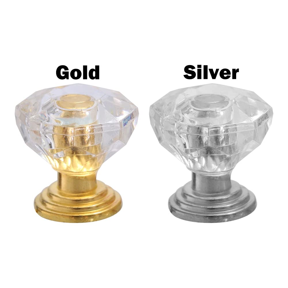 10PCS Diamond Crystal Glass Cabinet Knobs - Gold Jewelry Box Drawer Pulls - Vintage Furniture Handles for Wardrobe, Dresser & Vanity - DIY Hardware Replacement Parts (Gold)