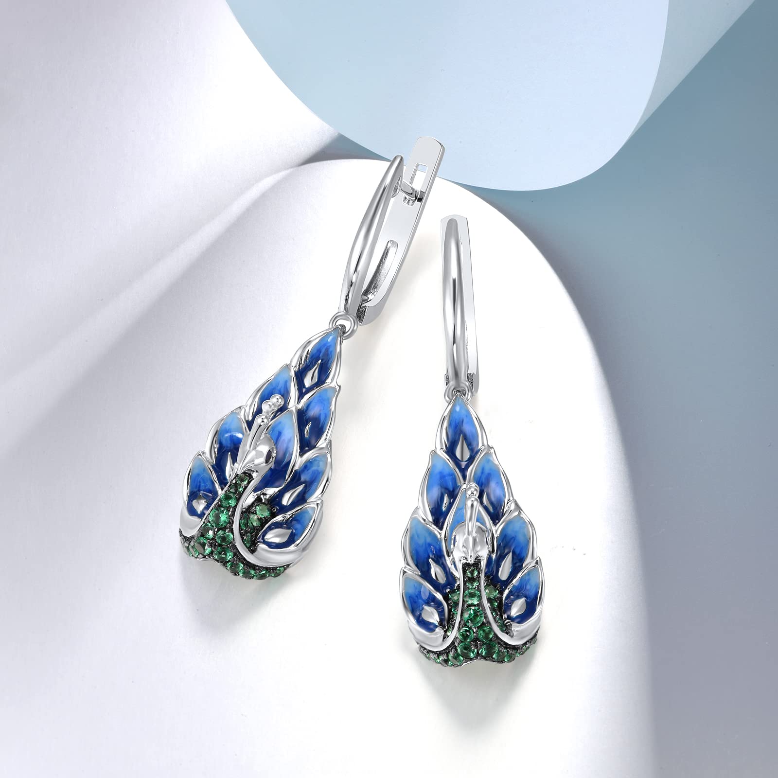 925 Sterling Silver Peacock Dangle Earrings for Women - Handmade Enamel Peahen Drop Earrings | Elegant Jewelry Gift for Birthday, Anniversary & Special Occasions