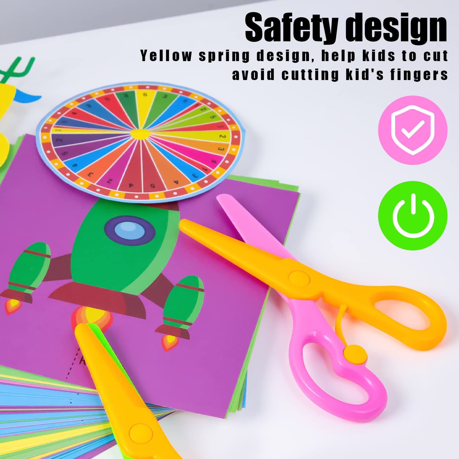 Koogel Kids Scissors Activity Book - 2 Safety Scissors & 120 Paper Sheets for Preschool Learning (Ages 3+) - Perfect for Early Childhood Development & Craft Time