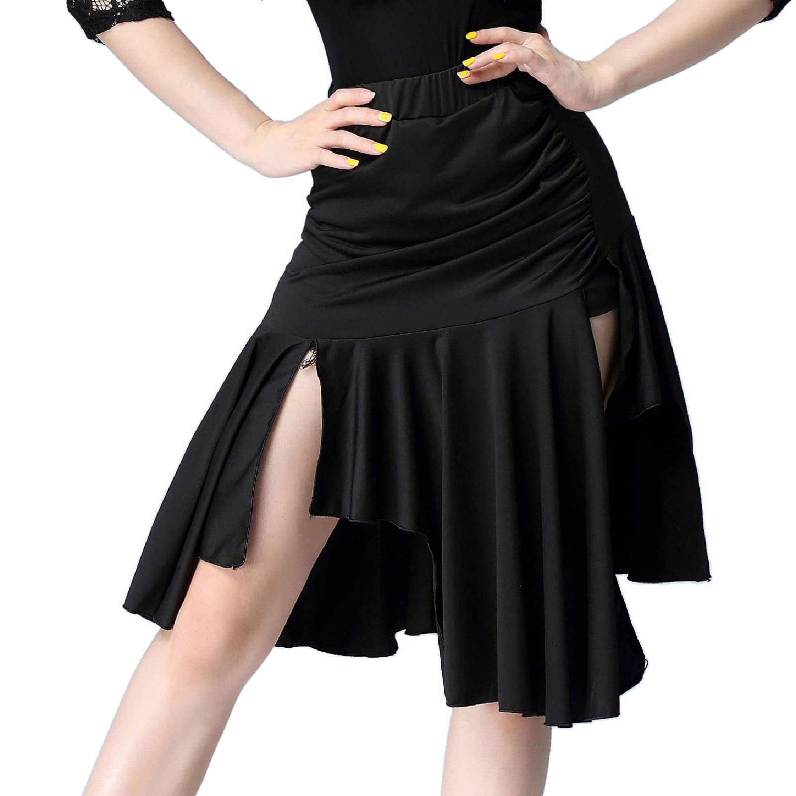 Whitewed Slit Ruched Asymmetrical Latin Salsa Dance Skirt for Women - Sexy Practice Skirt for Latin, Ballroom, Salsa Dancing & Performance - Perfect for Dance Classes, Competitions & Stage Shows