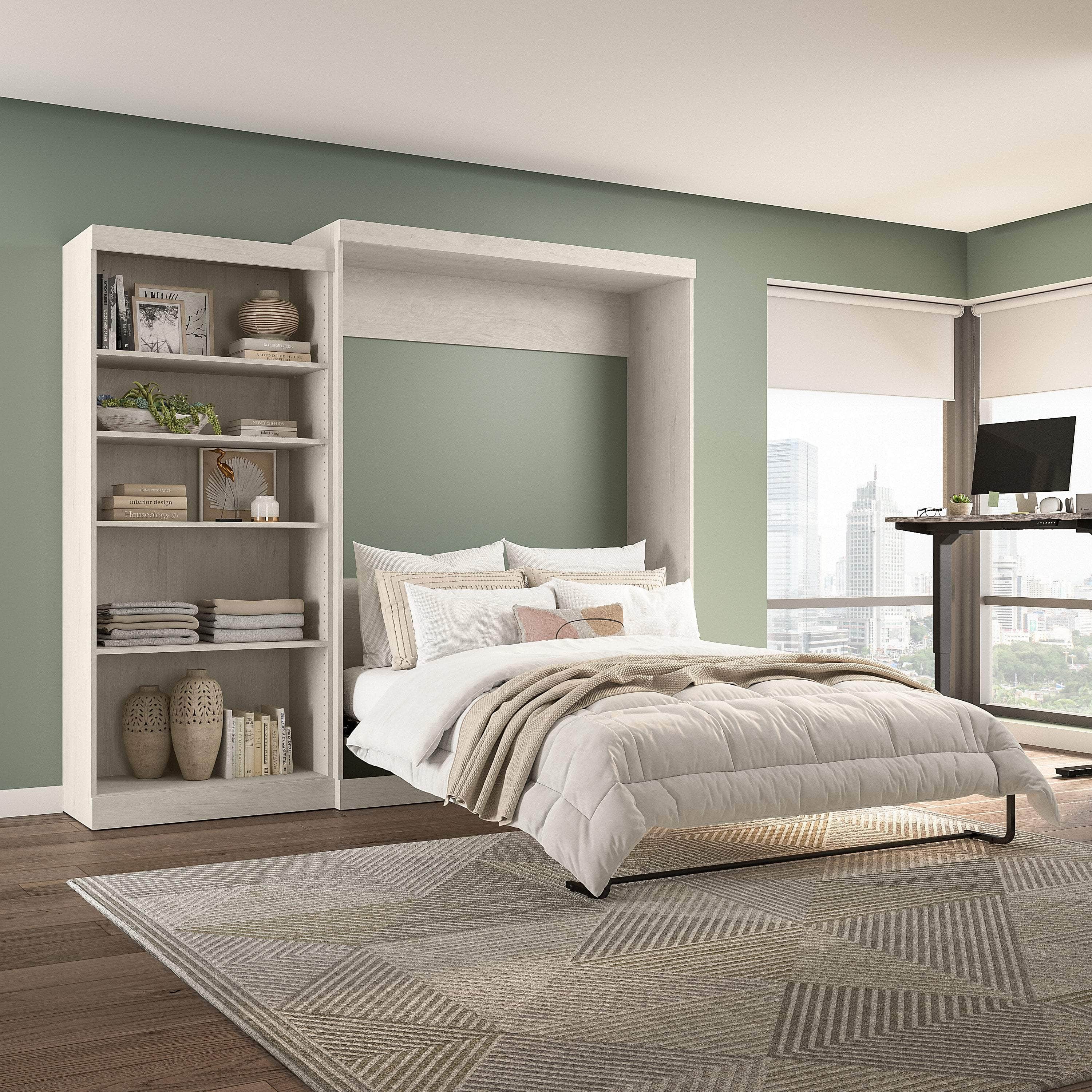 Pur Queen Murphy Wall Bed with Closet Organizer (101W) - 7 Color Options | Space-Saving Wall Bed for Small Apartments, Guest Rooms & Home Offices