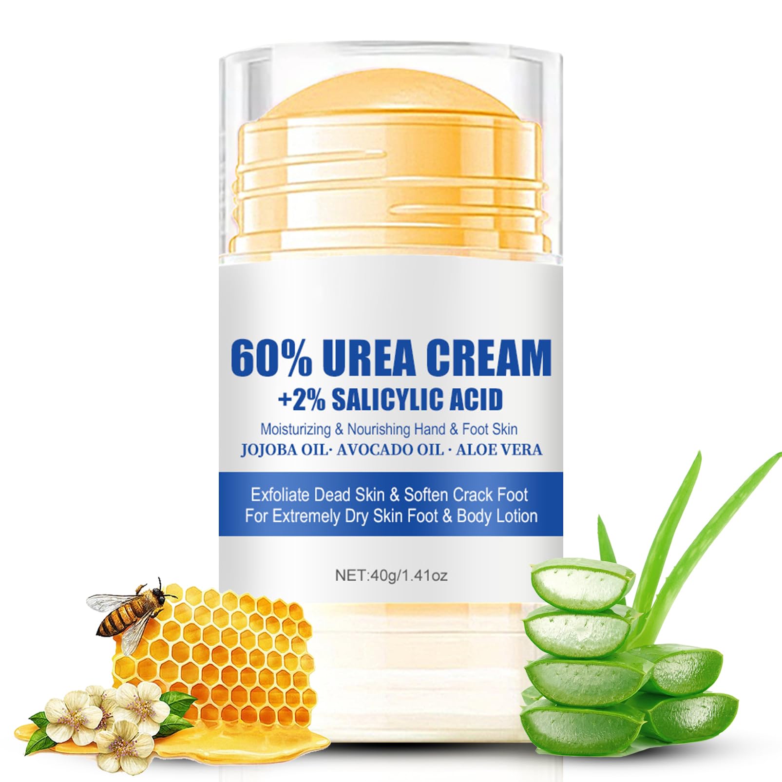 60% Urea + 2% Salicylic Acid Foot Cream for Dry Cracked Heels - Intense Moisturizing Treatment for Feet, Hands, Knees & Elbows - With Aloe Vera & Beeswax - 1.41oz Heel Balm Stick - Perfect for Cracked Skin Repair & Daily Foot Care
