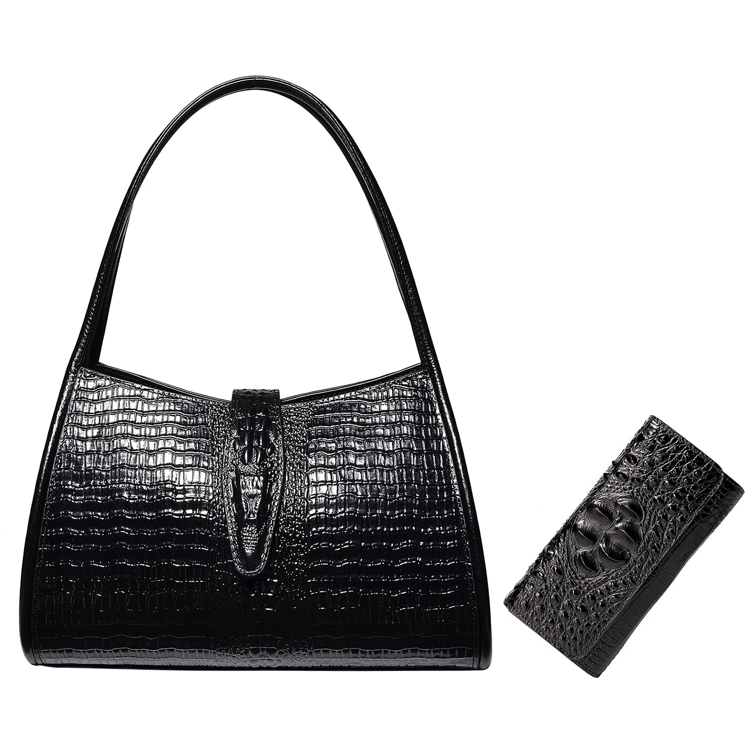 PIJUSHI Designer Leather Hobo Handbags for Women - Stylish Tote Shoulder Purse with Matching Crocodile Embossed Wallet & Card Holder Set - Perfect for Work, Travel, and Everyday Use