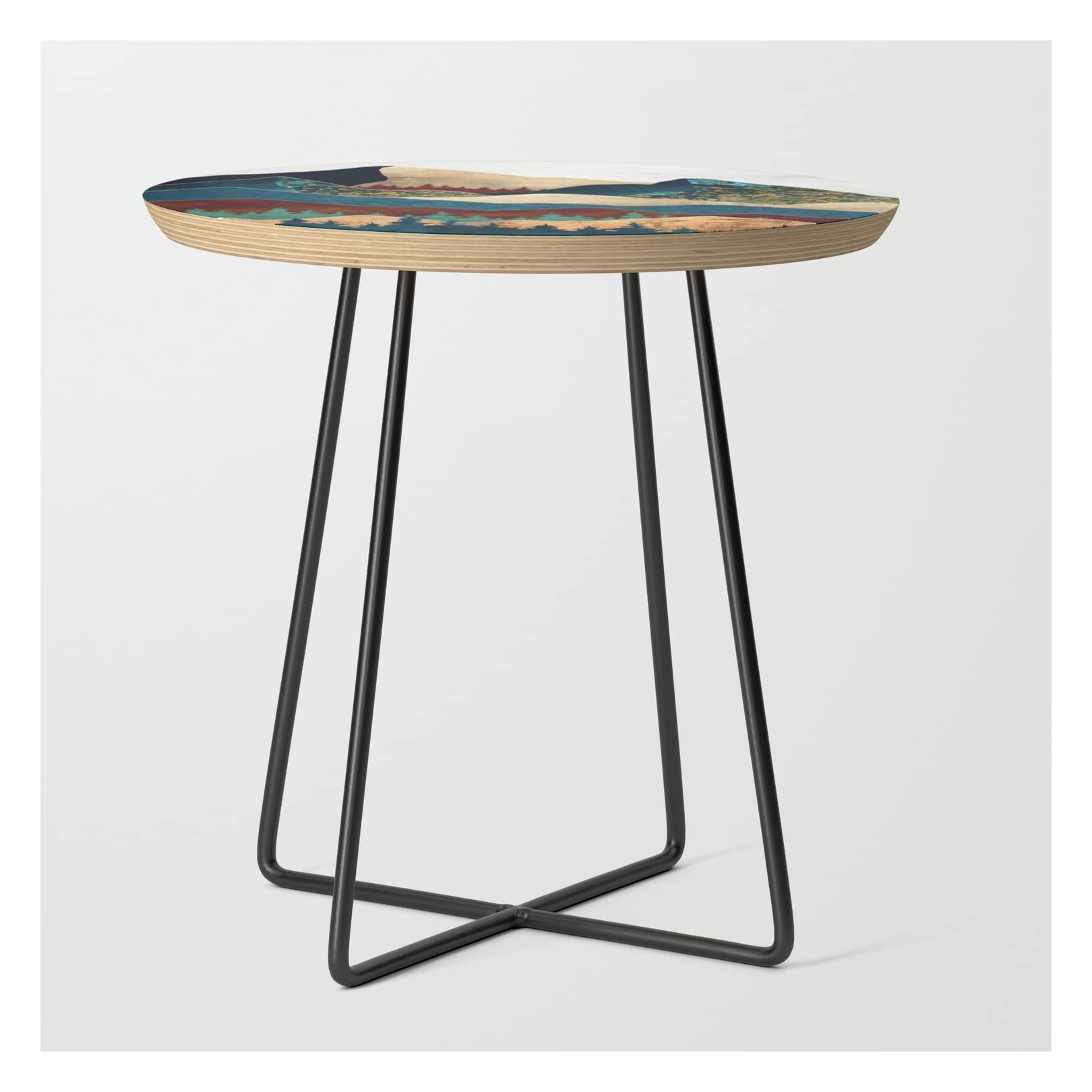 Spacefrogdesigns Malachite Mountains Round Side Table - Black - Unique Art Print Furniture for Living Room, Bedroom & Office Decor
