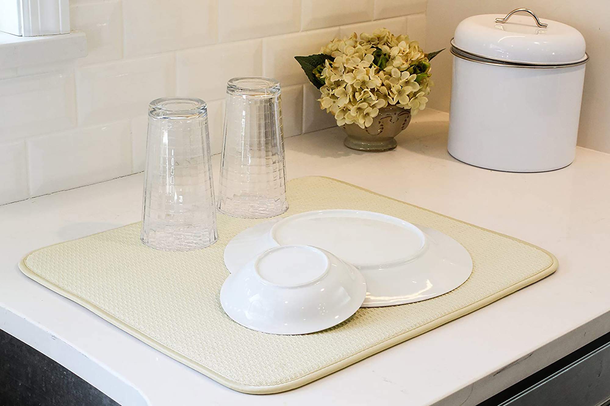 Absorbent Microfiber Dish Mat - Reversible Kitchen Drying Mat for Countertop (16x18