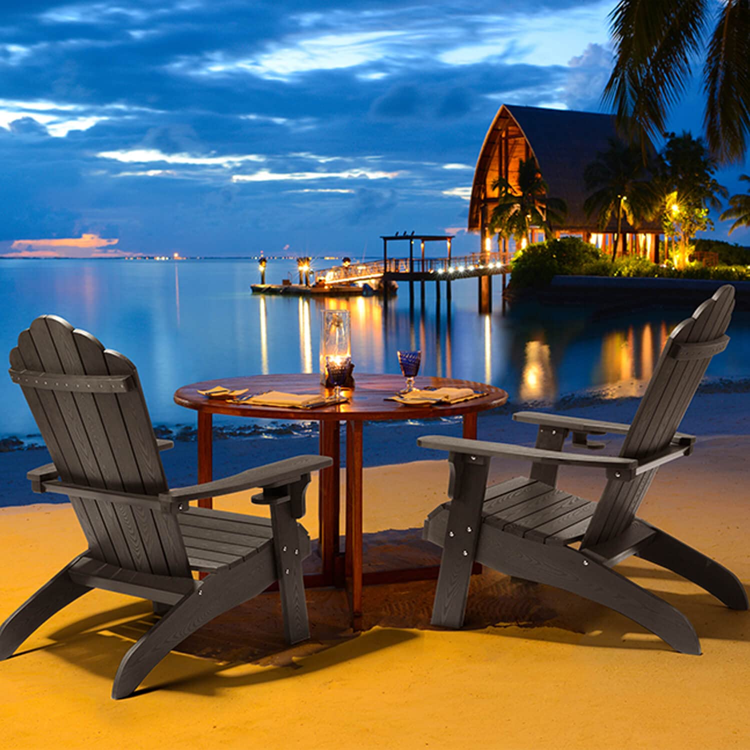 **Weather-Resistant Oversized Adirondack Chair with Cup Holder – Durable Plastic Outdoor Chair, Easy to Assemble & Maintain – Perfect for Patio, Backyard, Deck, Fire Pit, Lawn & Porch (Black)**