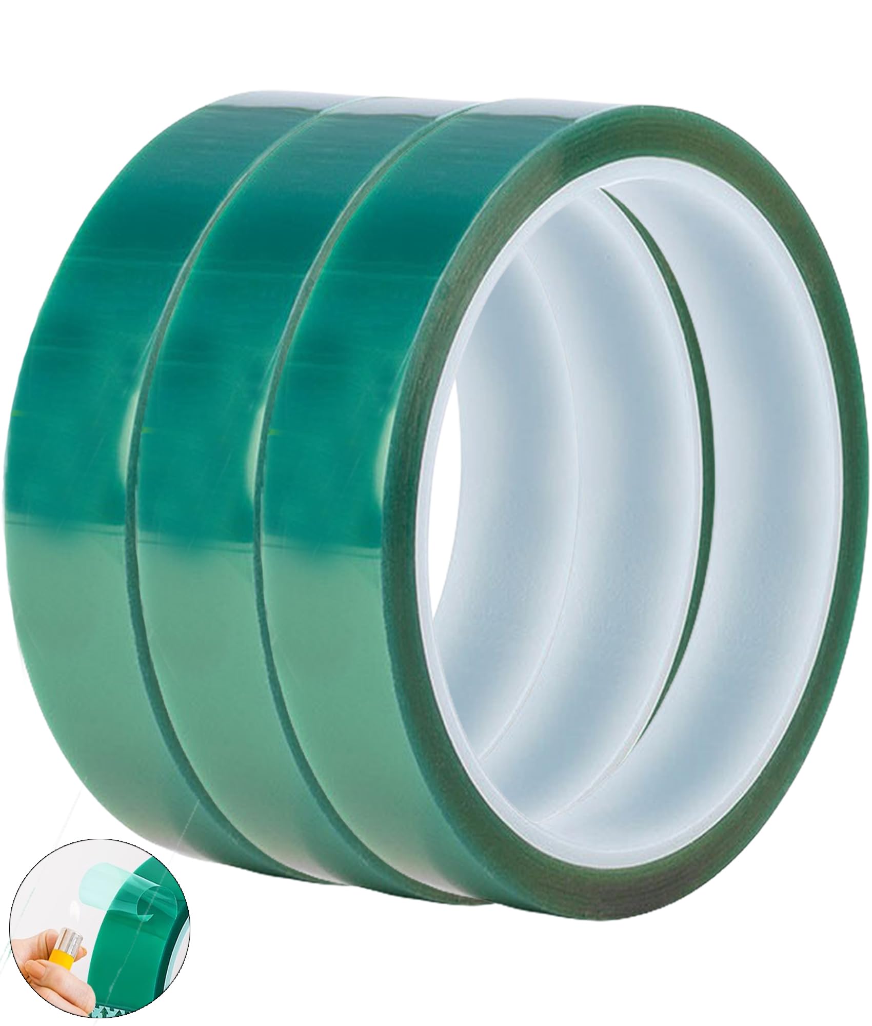 Heat Resistant Sublimation Tape - 3 Rolls 20mm x 33m (108ft) High Temperature Adhesive Tape for Heat Transfer, No Residue (Green) - Perfect for T-Shirt Printing, Mug Press & DIY Craft Projects
