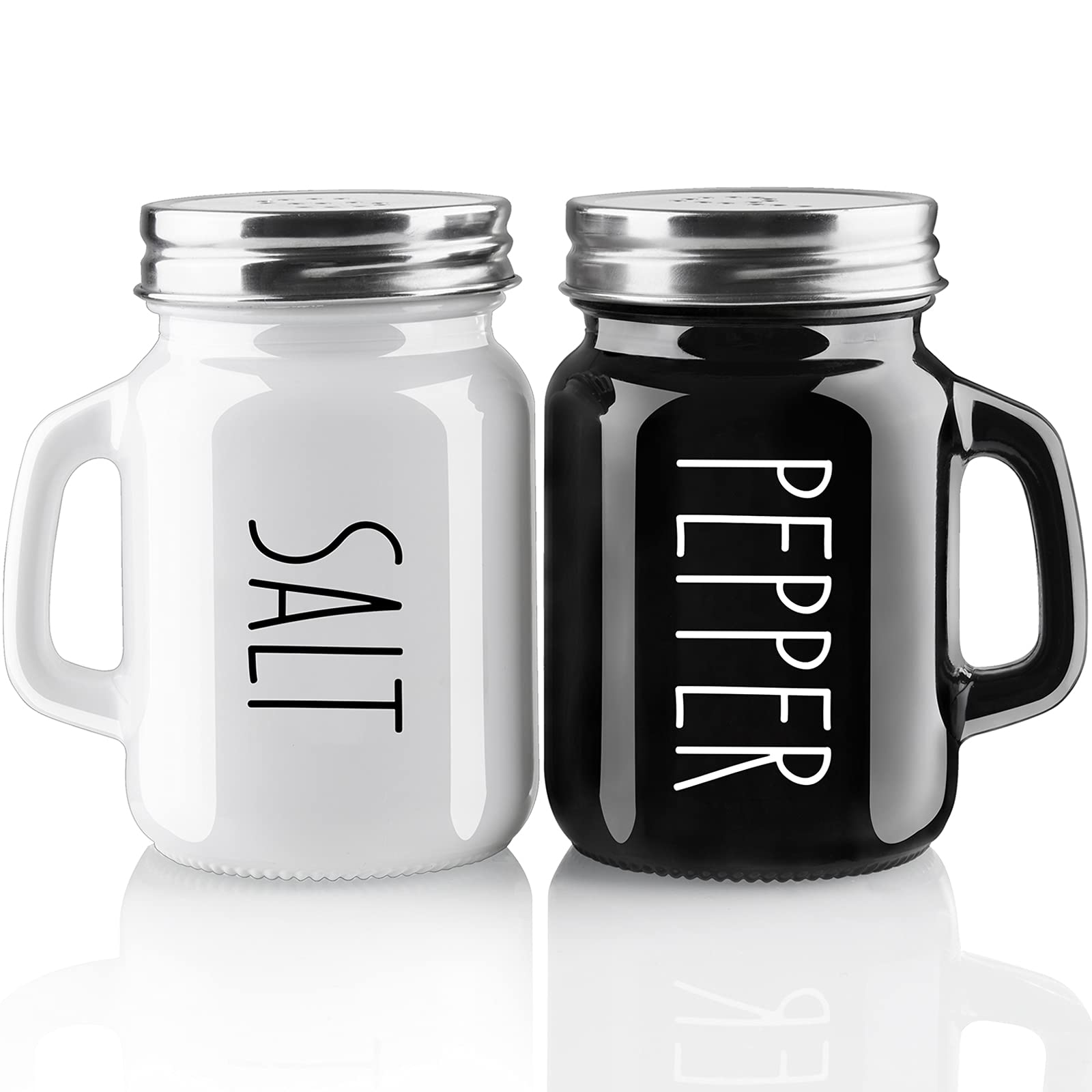 Premium ZOSUJO 4 oz Glass Salt and Pepper Shakers Set - Cute Black & White Kitchen Decor with Stainless Steel Lids - Perfect for Home, Restaurants, Wedding Gifts & Table Setting Accessories