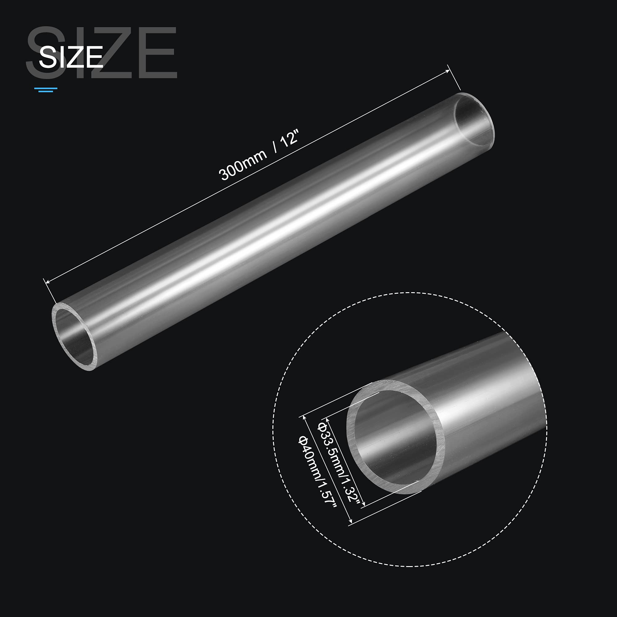 MECCANIXITY Clear PVC Rigid Round Pipe 33.5mm ID 40mm OD 0.3m - High Transparency Water Pipe for Aquarium, Fish Tank, Hydroponics, Plumbing & DIY Projects