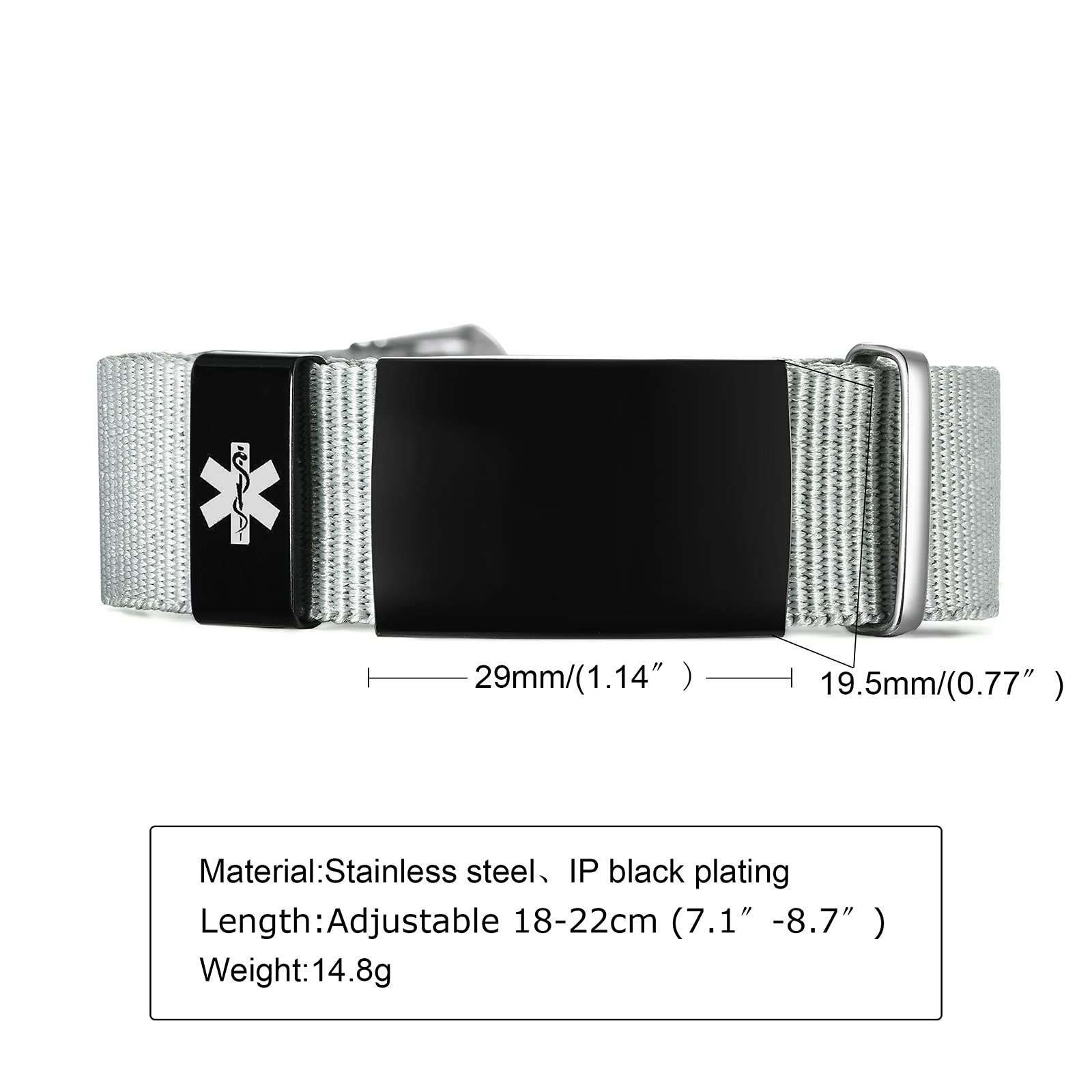 VNOX Custom Medical Alert Bracelet for Men & Women - Adjustable Sport Medical ID Bracelet with Engraved Emergency Info - Perfect for Running, Hiking & Outdoor Activities