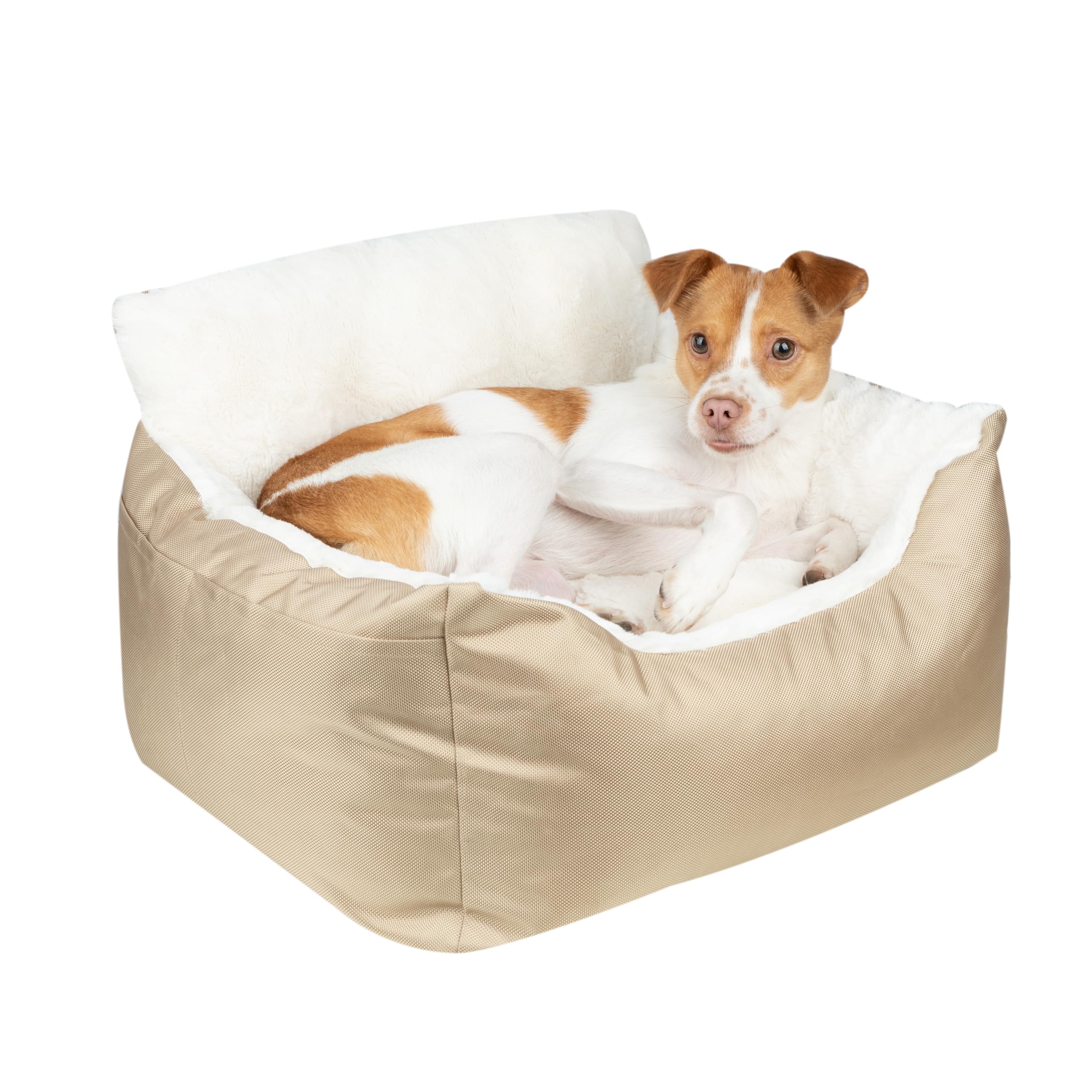 Premium Dog Car Booster Seat for Small & Medium Dogs - Soft Plush Cushion with Comfortable Bedding, Secure Safety Straps & Supportive Pillow (Brown) - Perfect for Road Trips & Travel Accessories