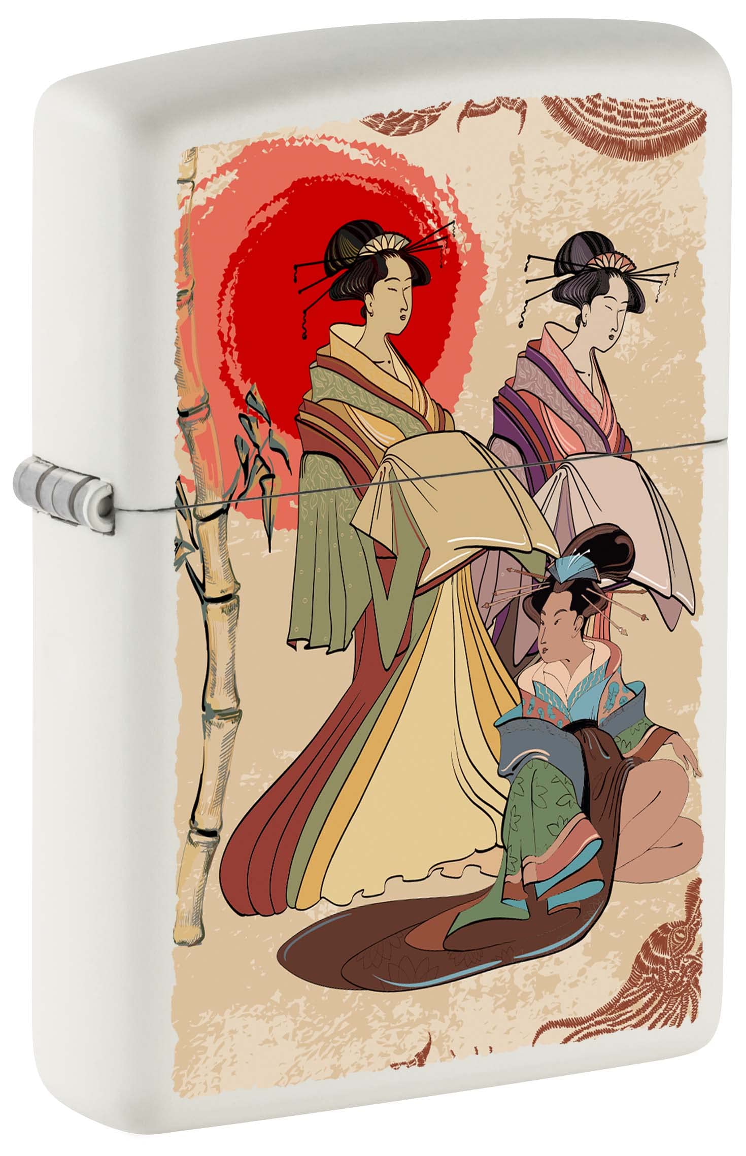 Zippo Lighter - Traditional Japanese Women Design, White Matte Finish (Model 80986) - Perfect for Collectors, Gifts & Everyday Carry