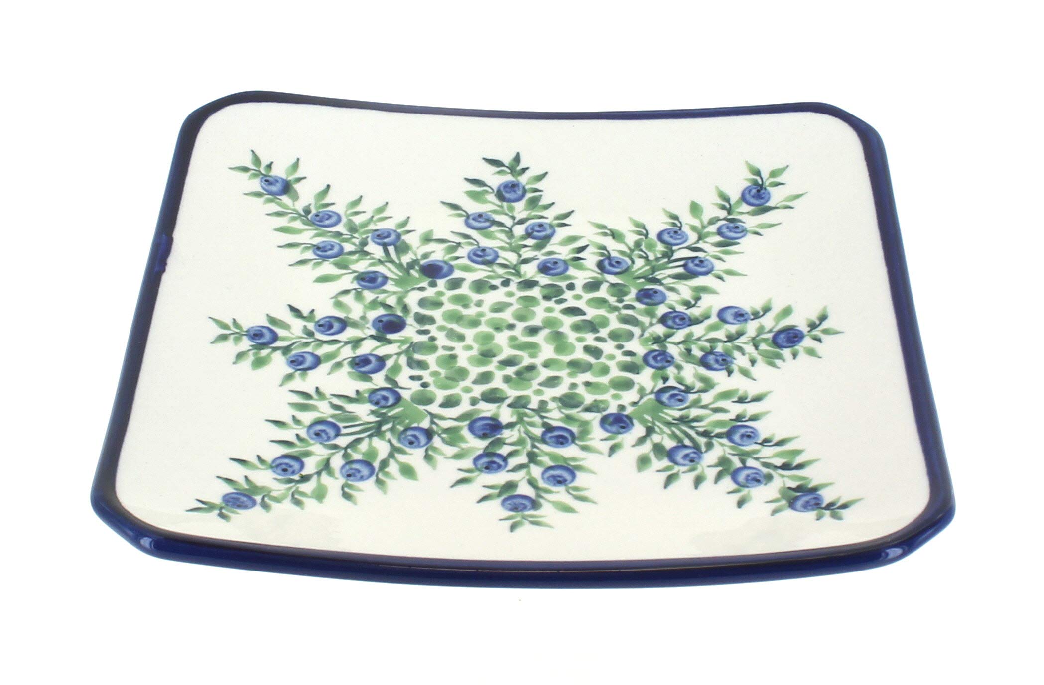 Blue Rose Polish Pottery Porcelain Square Dessert Plate - Elegant Vintage Floral Design for Tea Parties, Weddings & Home Decor