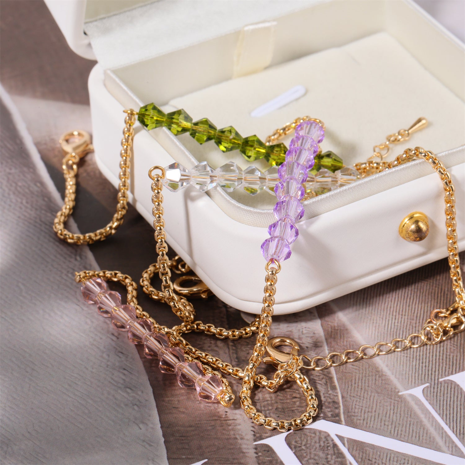 18K Gold Birthstone Beads Chain Bracelet - Personalized Zodiac Jewelry Gift for Women | HSB602 | Perfect for Birthdays, Anniversaries & Special Occasions