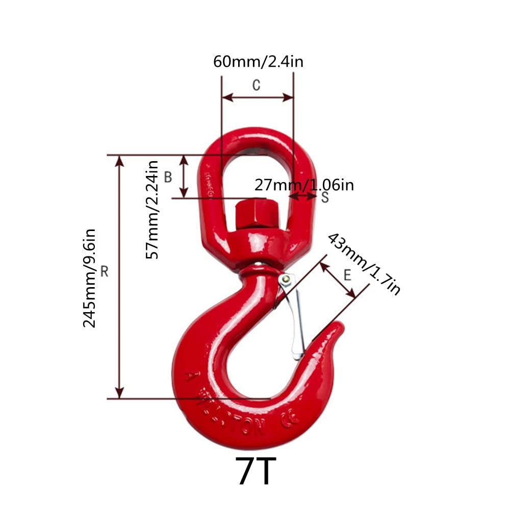 7 Ton Heavy Duty Swivel Lifting Hook with Safety Latch - Crane Rigging Hook for Construction, Marine, and Industrial Lifting Applications (7T)