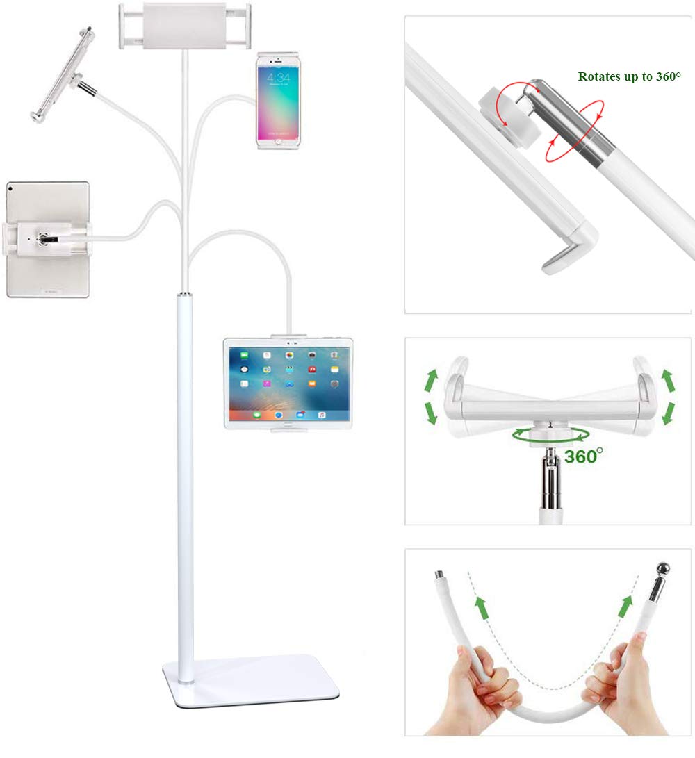 360° Adjustable Tablet Floor Stand with Flexible Gooseneck - for iPad & Phones 3.5-10