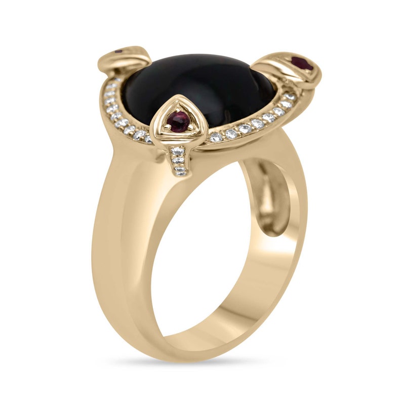 0.24tcw 18K Gold Natural Opal Ruby Diamond Statement Ring for Women - Elegant Cocktail Party Wedding Anniversary Gift Jewelry