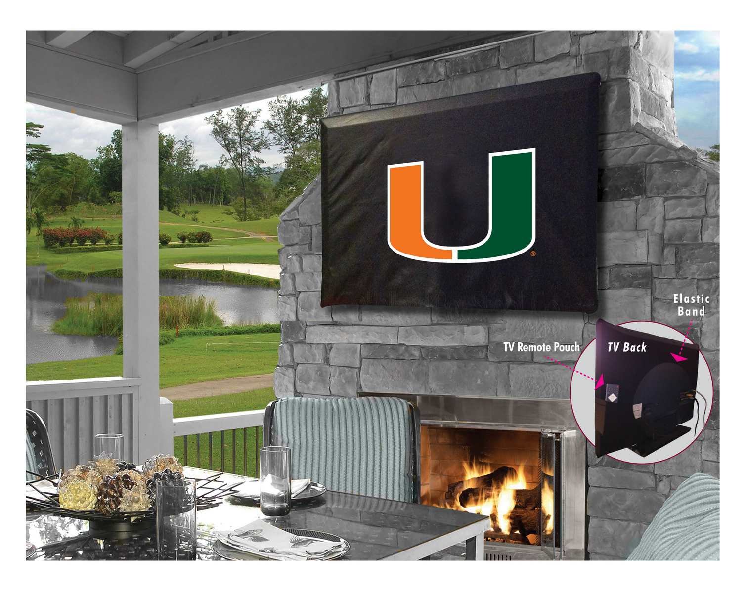 Miami Hurricanes HBS Black Breathable Water Resistant Vinyl TV Cover - Perfect for Game Day, Tailgating & Hurricane Protection