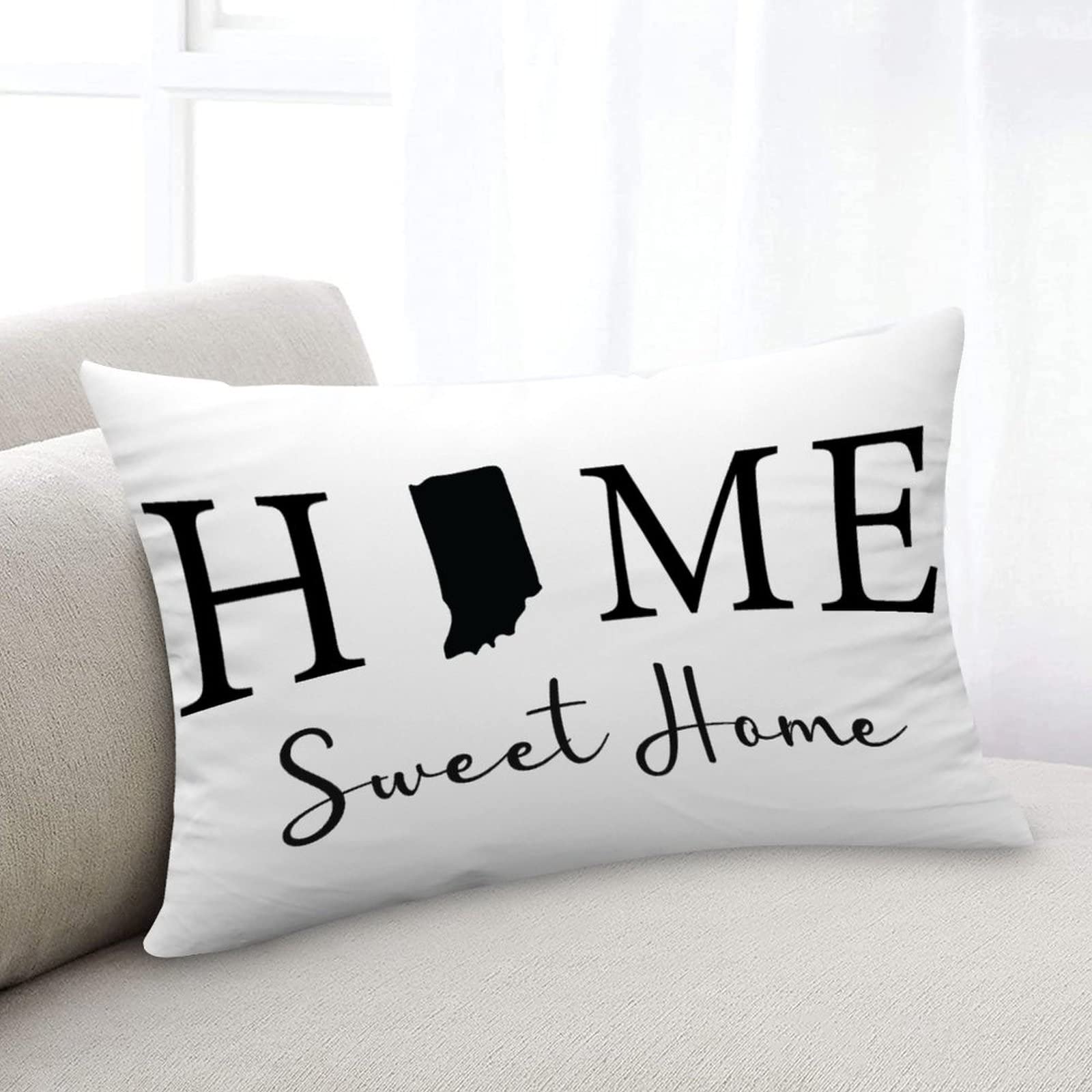 Indiana State Map Decorative Throw Pillow Cover - 12x20 Inch Farmhouse Style Home Sweet Home Cushion Case for Living Room, Bedroom & Sofa Decor - Perfect for Farmhouse, Rustic and Country Style Home Decor