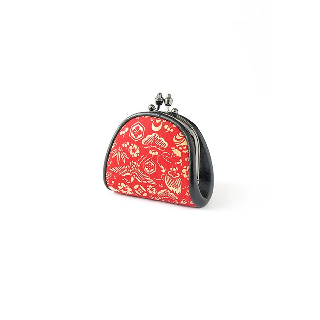 Japanese Koshu Inden Deerskin Leather Coin Purse with Urushi Lacquer Clasp - Red Good Luck Charm Wallet, Made in Japan, Traditional Gamaguchi Change Purse for Everyday Use, Travel & Gift Giving