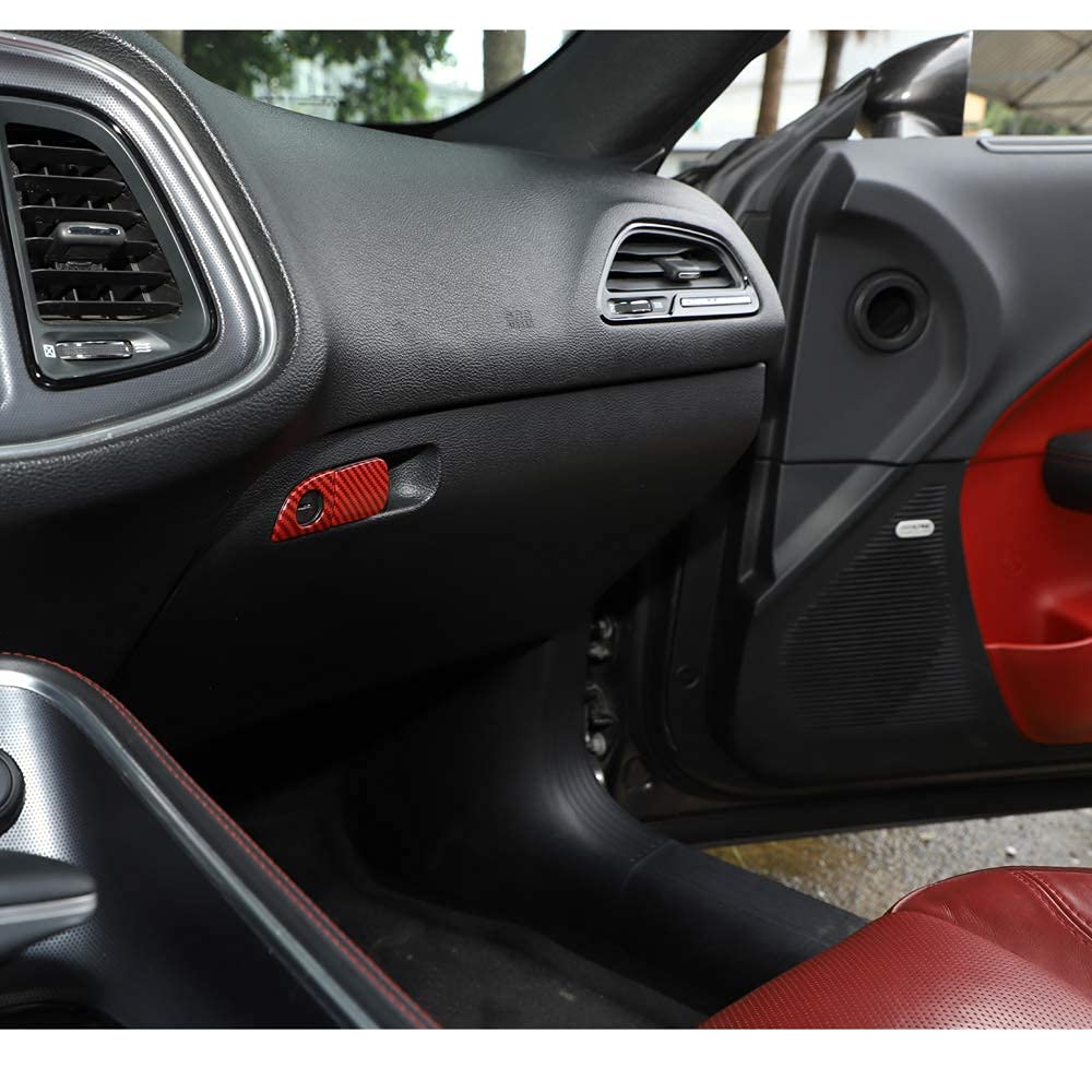 **Premium ABS Red Carbon Fiber Interior Door Handle Trim for 2015-2024 Dodge Challenger & Charger – 2-Piece Set – Upgrade Your Ride with Stylish Storage Box & Glove Switch Accessories – Perfect for Car Enthusiasts & Customization**