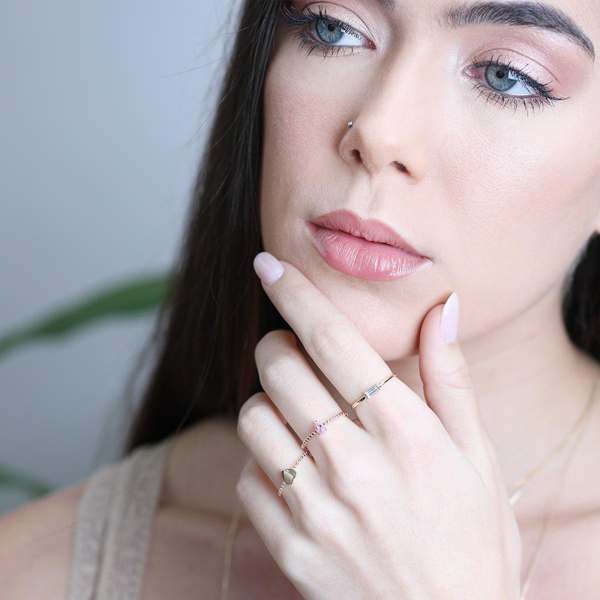 14k Yellow Gold Stackable Gemstone Baguette Rings for Women - Elegant Layering Jewelry for Everyday Wear & Special Occasions