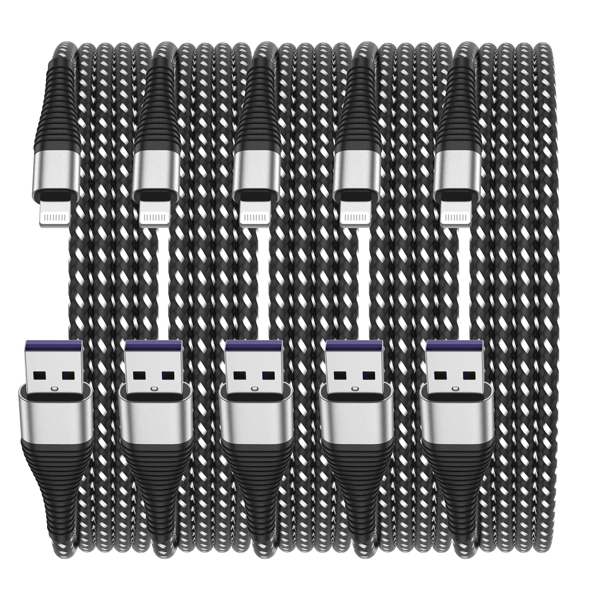 Apple MFi Certified iPhone Charger 1ft - 5 Pack Lightning Cable (Black) | Fast Charging USB Cable for iPhone 13/12/11/X/8/7 | Perfect for Travel, Home & Office Use