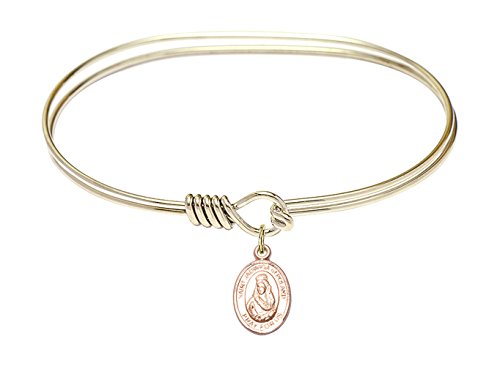 F A Dumont 7 Inch Oval Eye Hook Bangle Bracelet with St. Jadwiga of Poland Charm - Elegant Religious Jewelry for Women, Perfect for Church, Weddings & Special Occasions