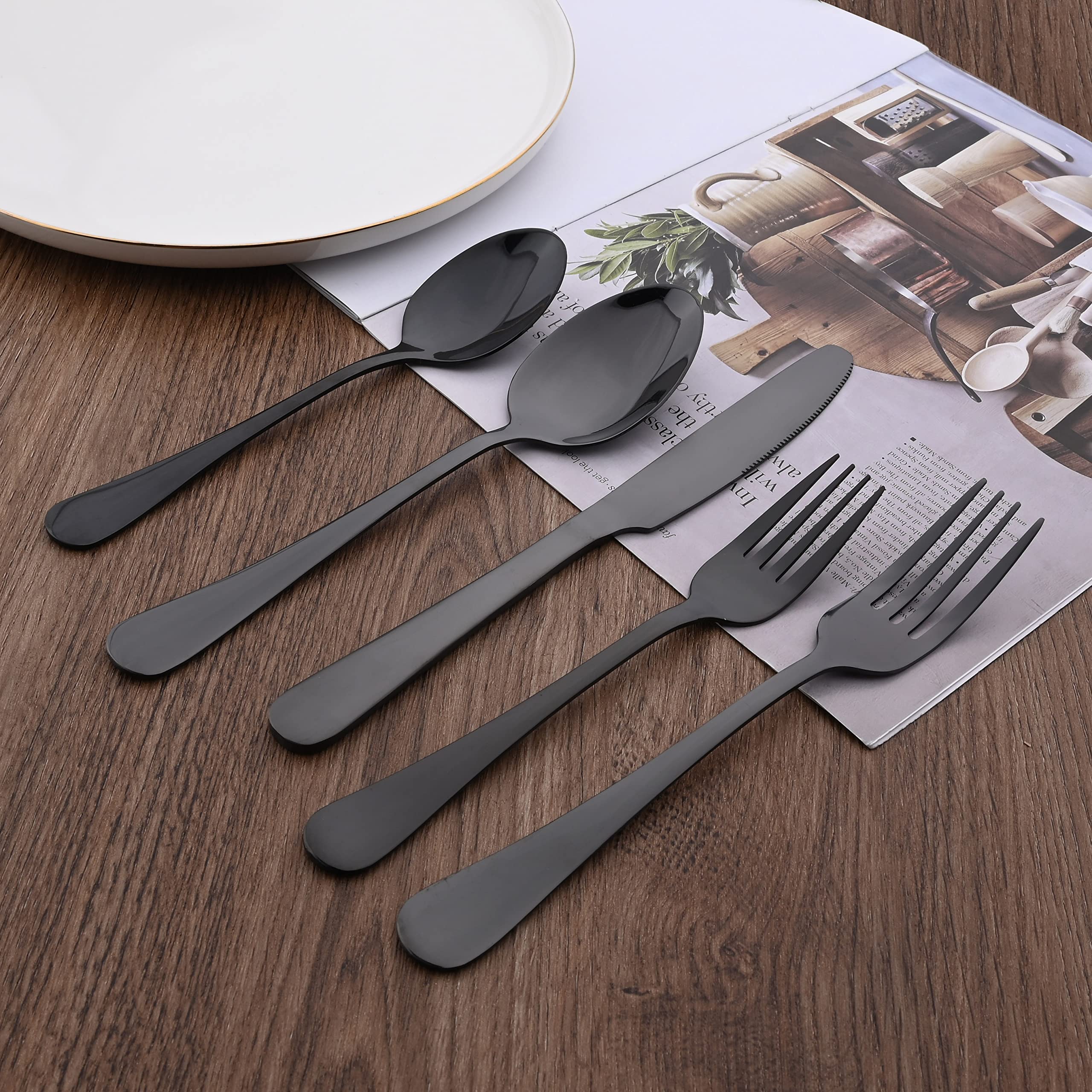 20-Piece Black Stainless Steel Flatware Set for 4 - Mirror Finish Silverware Cutlery Set with Knives, Forks & Spoons - Durable Dishwasher Safe Kitchen Utensils for Everyday Dining & Dinner Parties