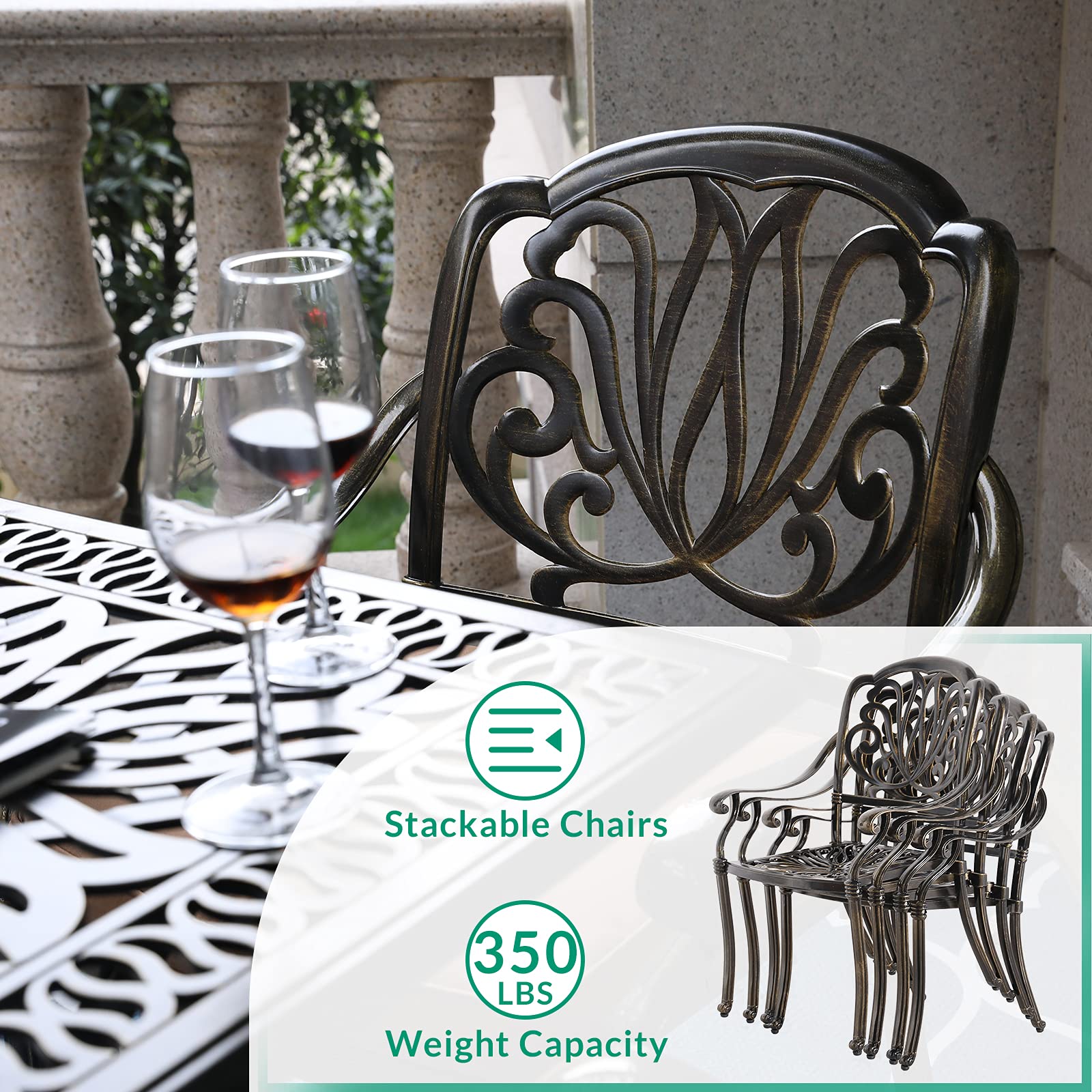 VIVIJASON 5-Piece Outdoor Patio Dining Set - All-Weather Cast Aluminum Conversation Set with 4 Cushioned Chairs & 35.4