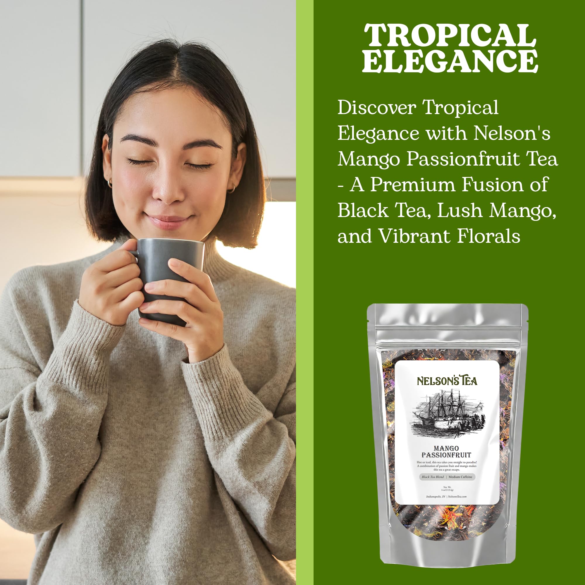 Nelson's Premium Mango Passionfruit Black Loose Leaf Tea - 4oz | Exotic Blend with Dried Mango, Cornflowers & Marigold Petals | Rich Flavor for Iced Tea, Afternoon Relaxation & Gift Giving